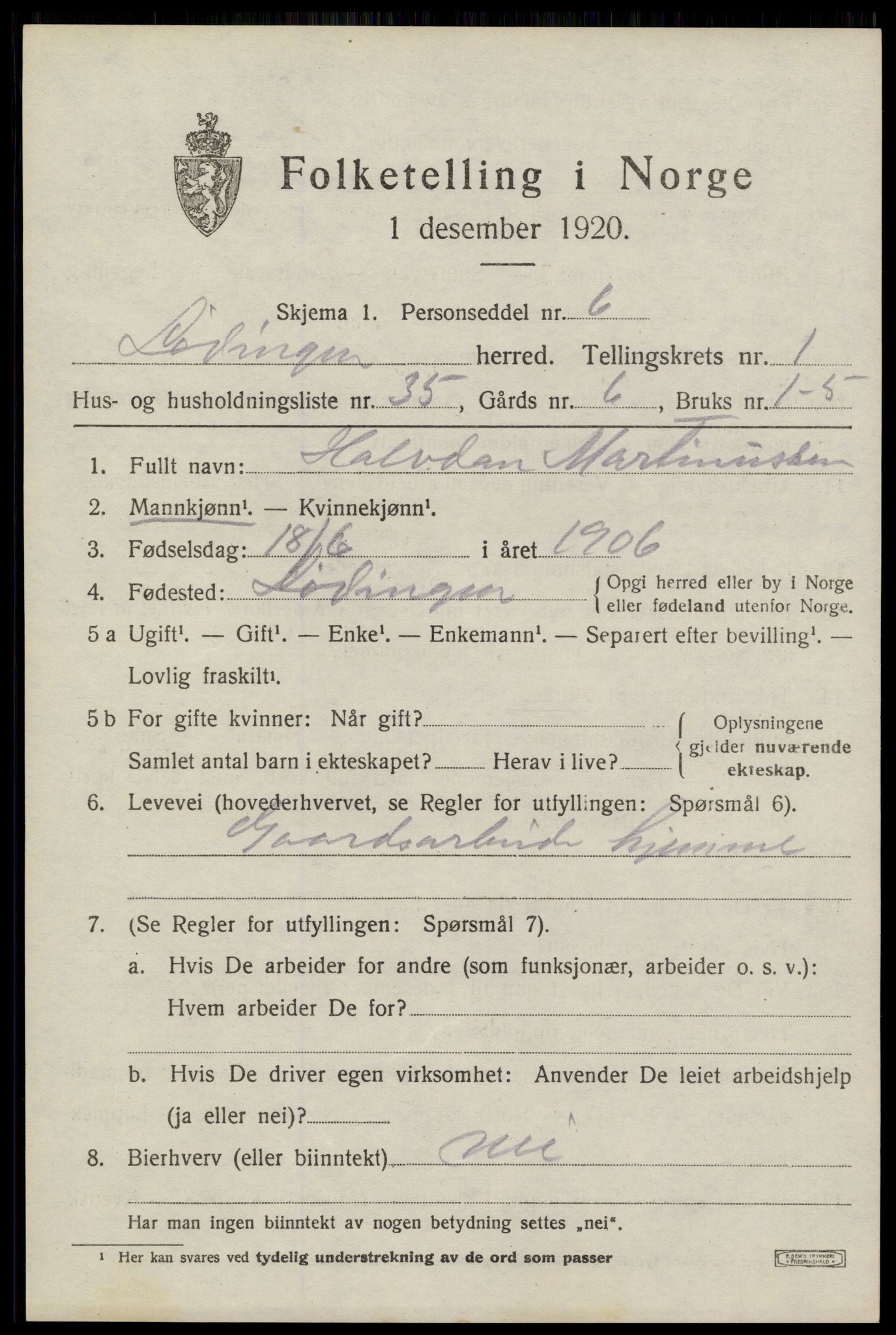 SAT, Folketelling 1920 for 1851 Lødingen herred, 1920, s. 1549