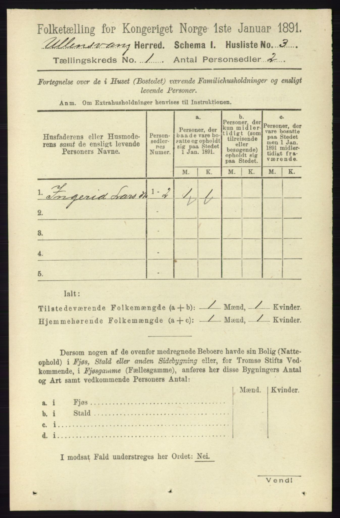 RA, Folketelling 1891 for 1230 Ullensvang herred, 1891, s. 47