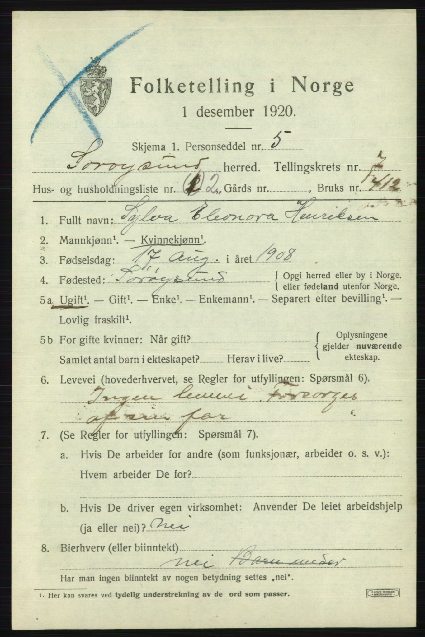 SATØ, Folketelling 1920 for 2016 Sørøysund herred, 1920, s. 2804