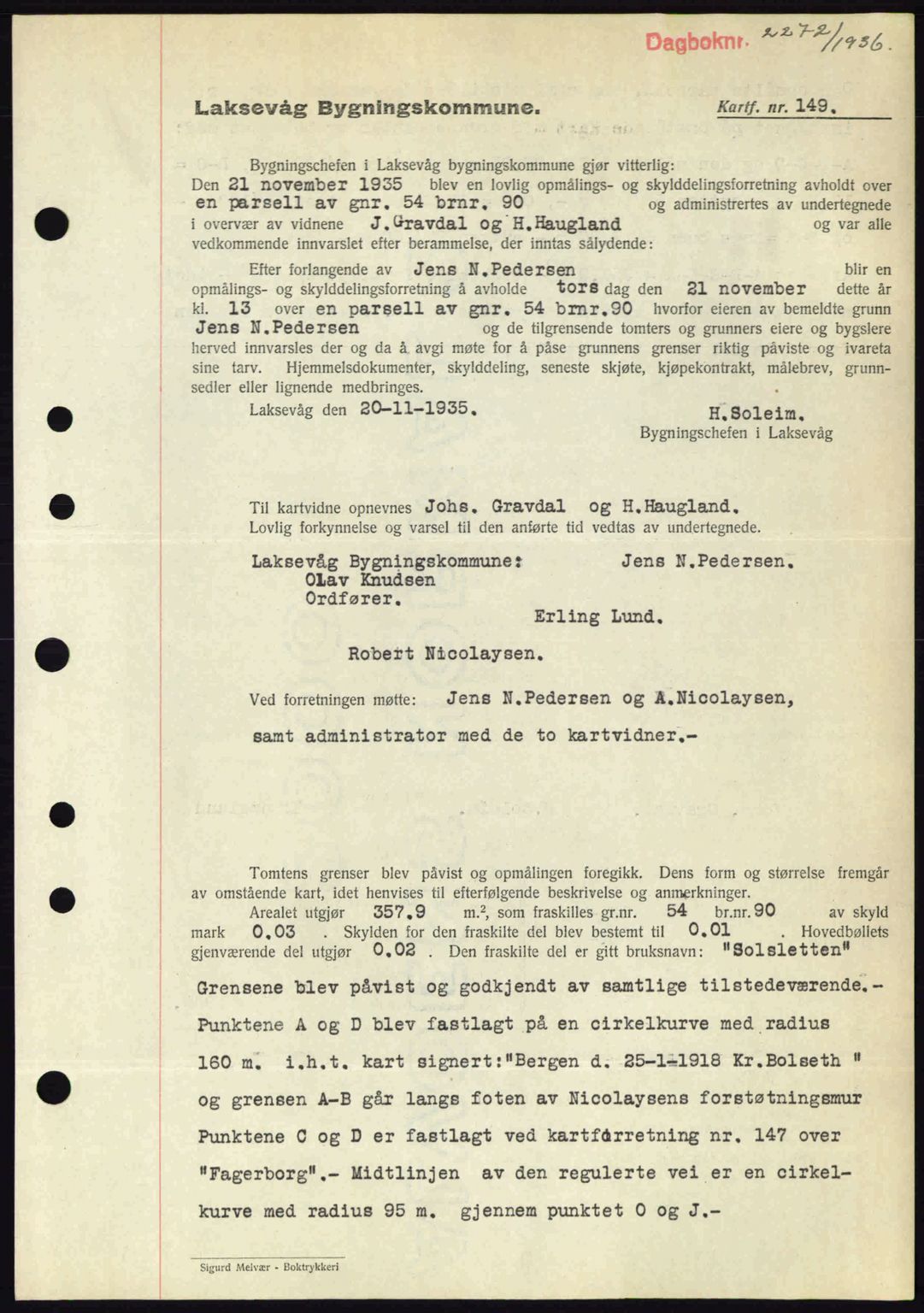 Midhordland sorenskriveri, SAB/A-3001/1/G/Gb/Gbk/L0001: Pantebok nr. A1-6, 1936-1937, Dagboknr: 2272/1936