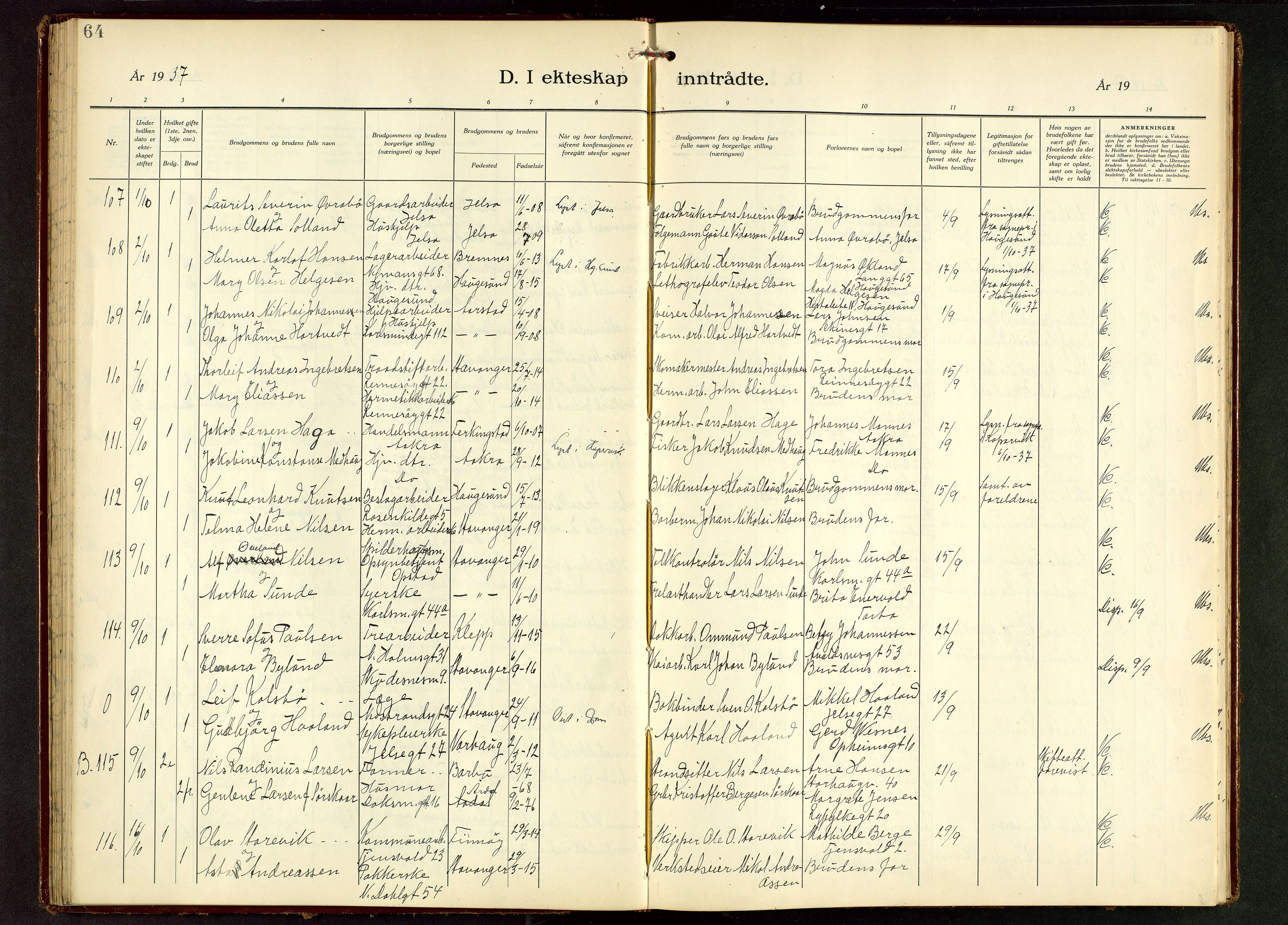 St. Johannes sokneprestkontor, AV/SAST-A-101814/001/30/30BB/L0010: Klokkerbok nr. B 10, 1933-1946, s. 64