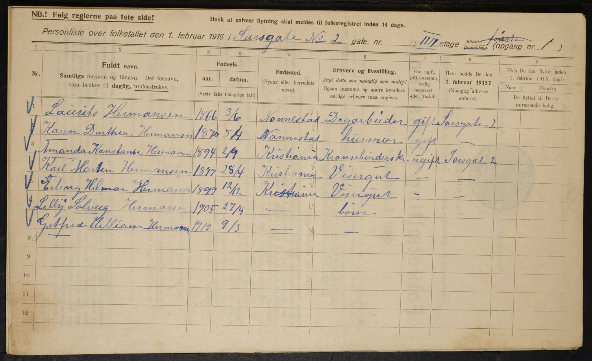 OBA, Kommunal folketelling 1.2.1916 for Kristiania, 1916, s. 91406