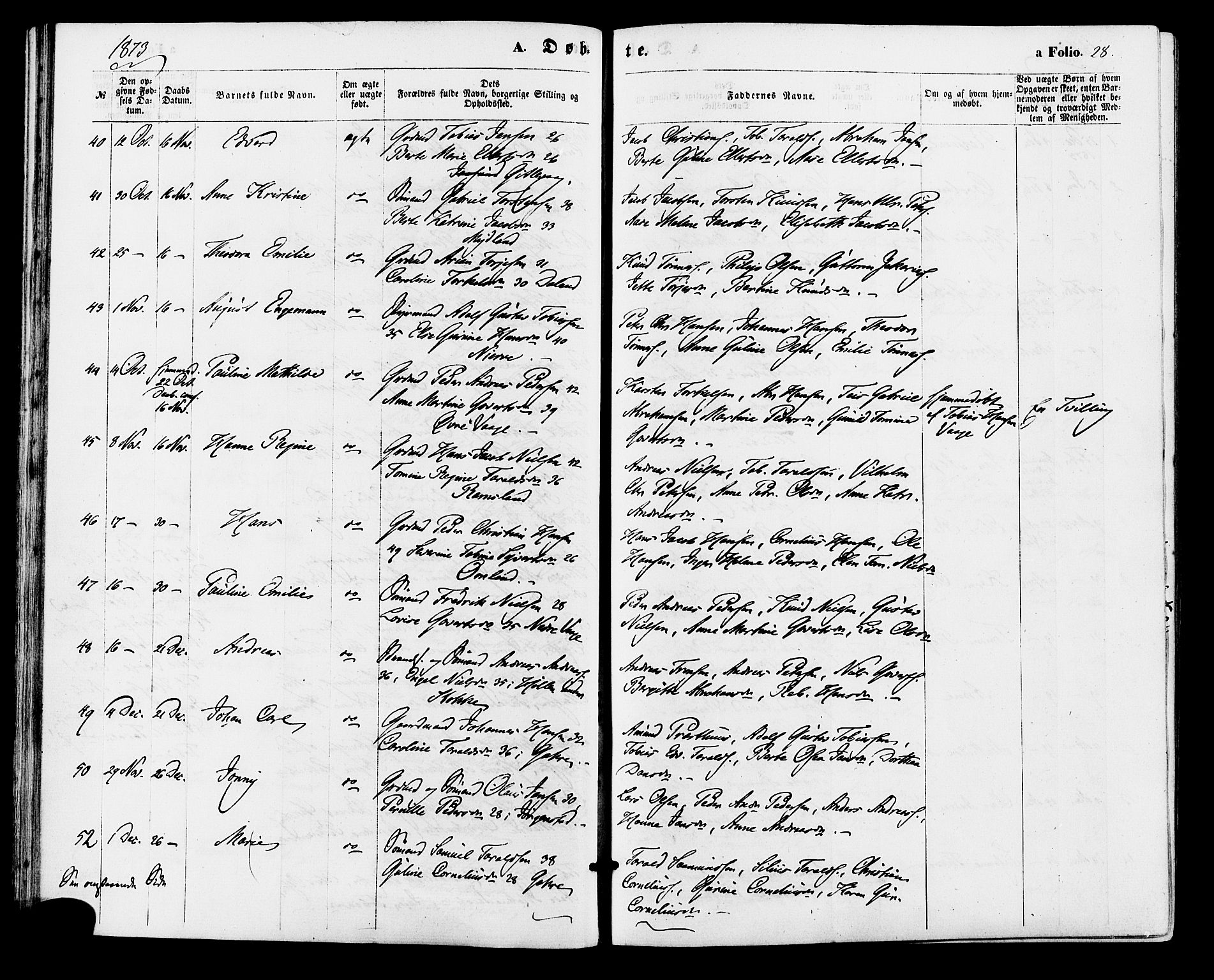 Sør-Audnedal sokneprestkontor, AV/SAK-1111-0039/F/Fa/Faa/L0003: Ministerialbok nr. A 3, 1868-1883, s. 28