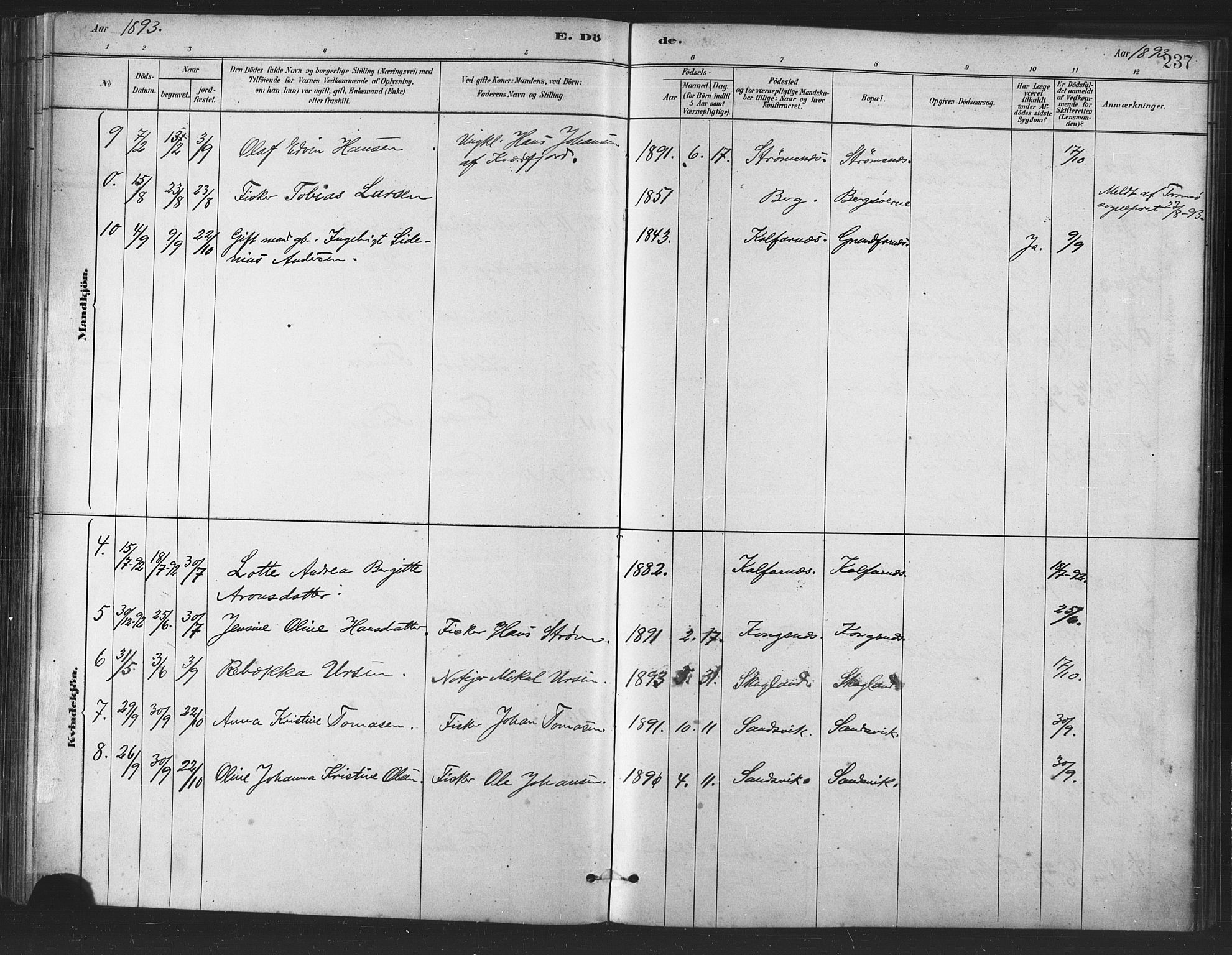 Berg sokneprestkontor, SATØ/S-1318/G/Ga/Gaa/L0004kirke: Ministerialbok nr. 4, 1880-1894, s. 237