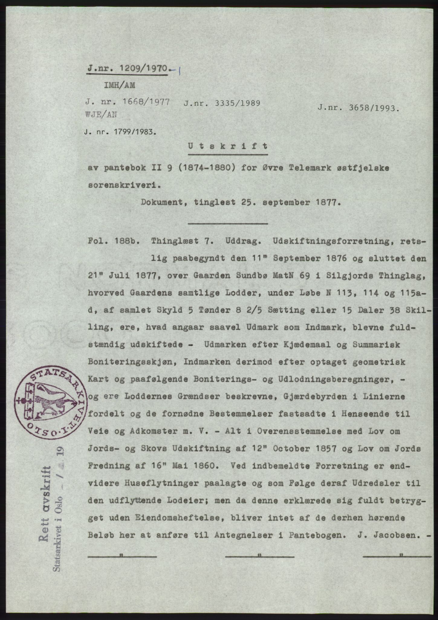 Statsarkivet i Kongsberg, AV/SAKO-A-0001/E/Ee/L0054: Avskrifter, SAO jnr. 1209/1970 - 2164/1970, 1970, s. 2