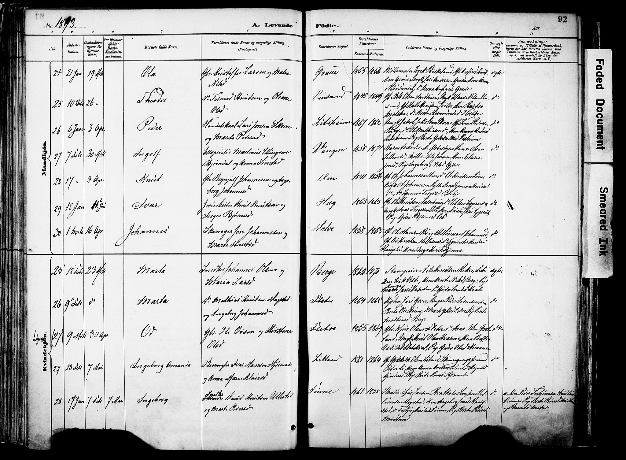 Voss sokneprestembete, AV/SAB-A-79001/H/Haa: Ministerialbok nr. A 21, 1887-1903, s. 92