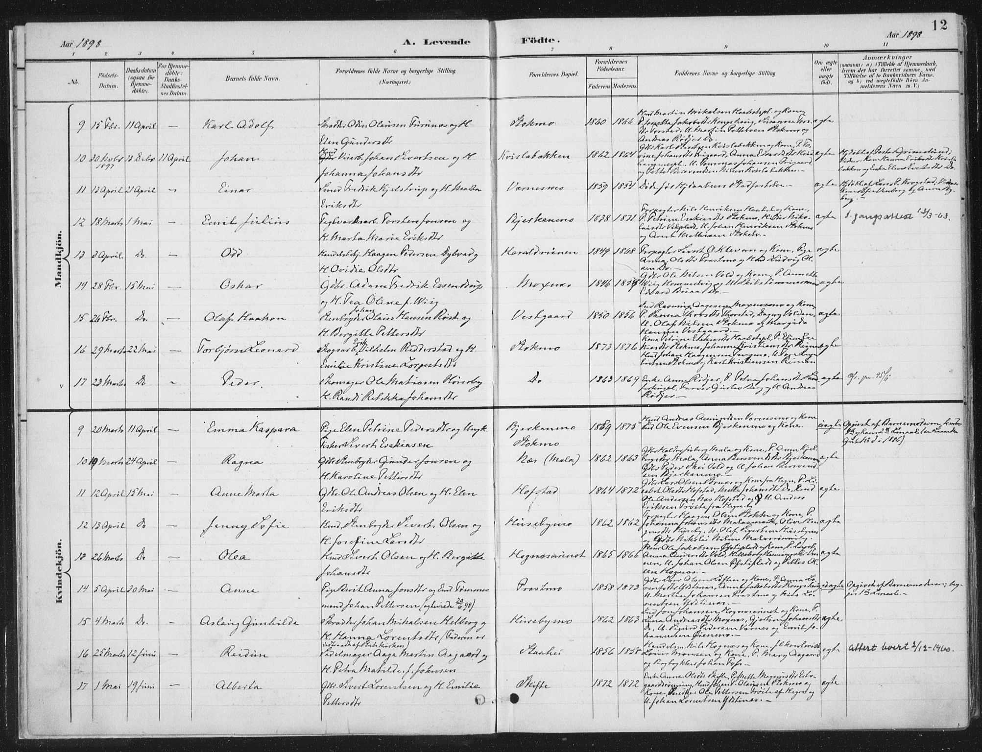 Ministerialprotokoller, klokkerbøker og fødselsregistre - Nord-Trøndelag, SAT/A-1458/709/L0082: Ministerialbok nr. 709A22, 1896-1916, s. 12
