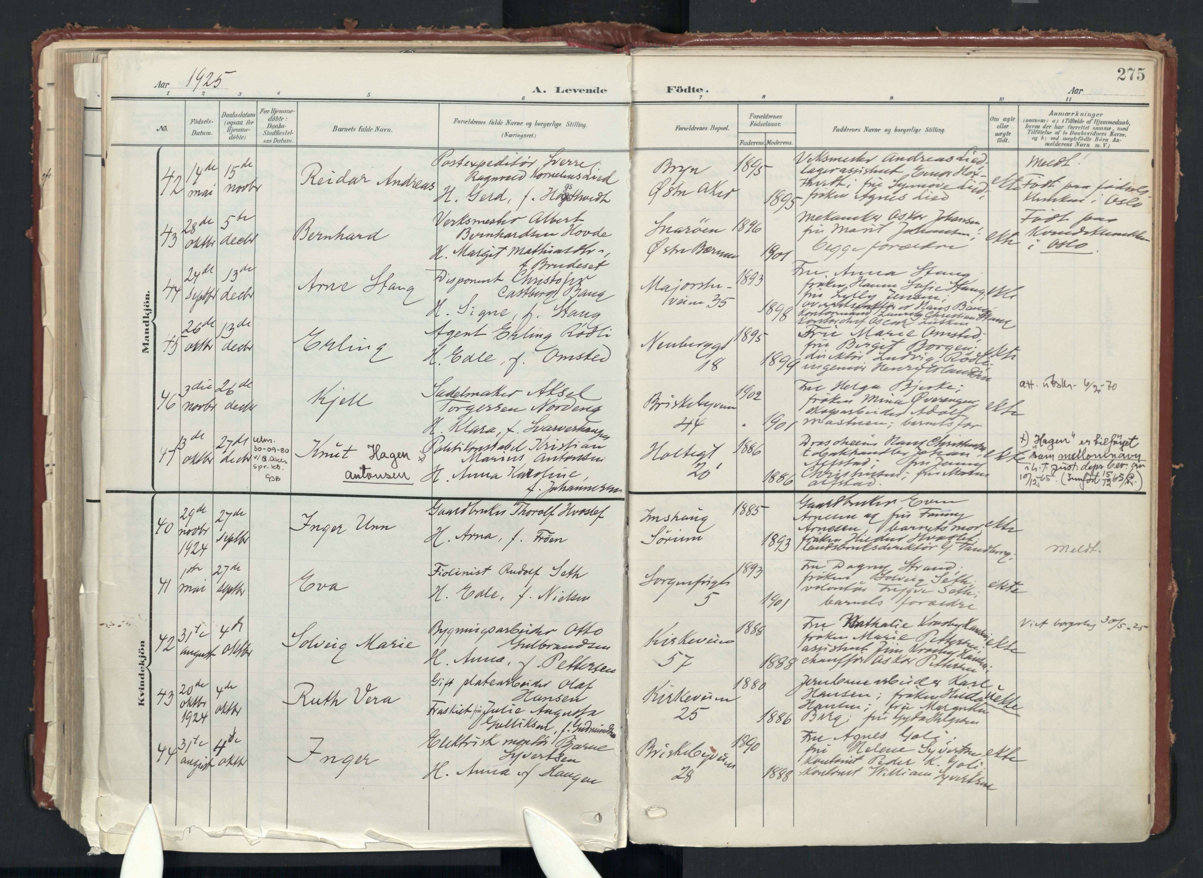 Uranienborg prestekontor Kirkebøker, AV/SAO-A-10877/F/Fa/L0010: Ministerialbok nr. 10, 1907-1928, s. 275