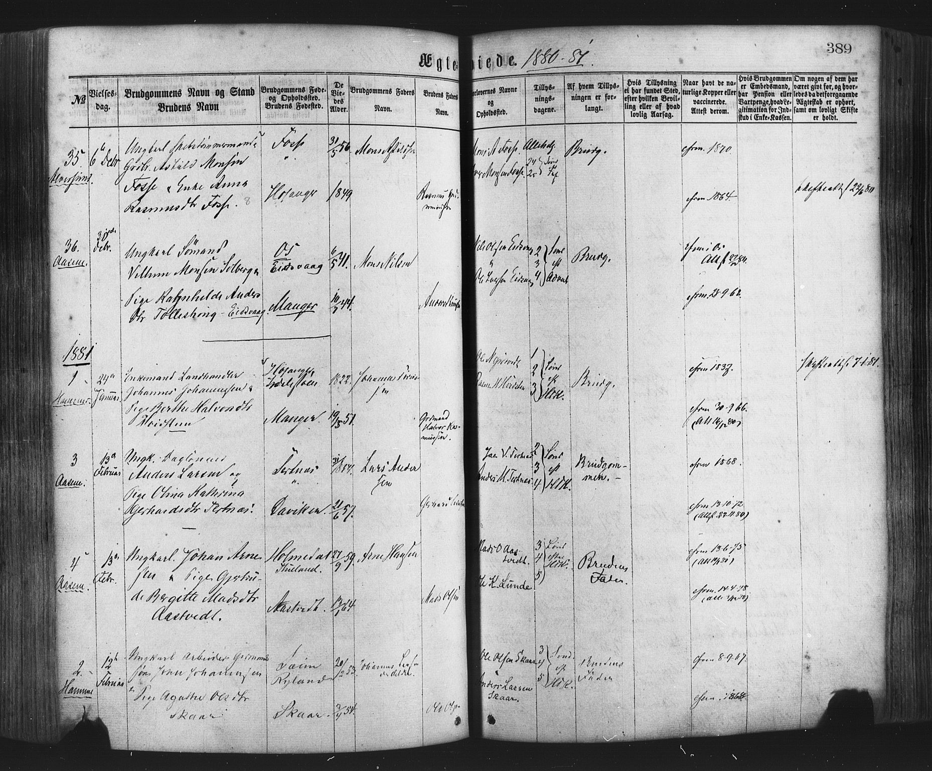 Hamre sokneprestembete, AV/SAB-A-75501/H/Ha/Haa/Haaa/L0015: Ministerialbok nr. A 15, 1870-1881, s. 389