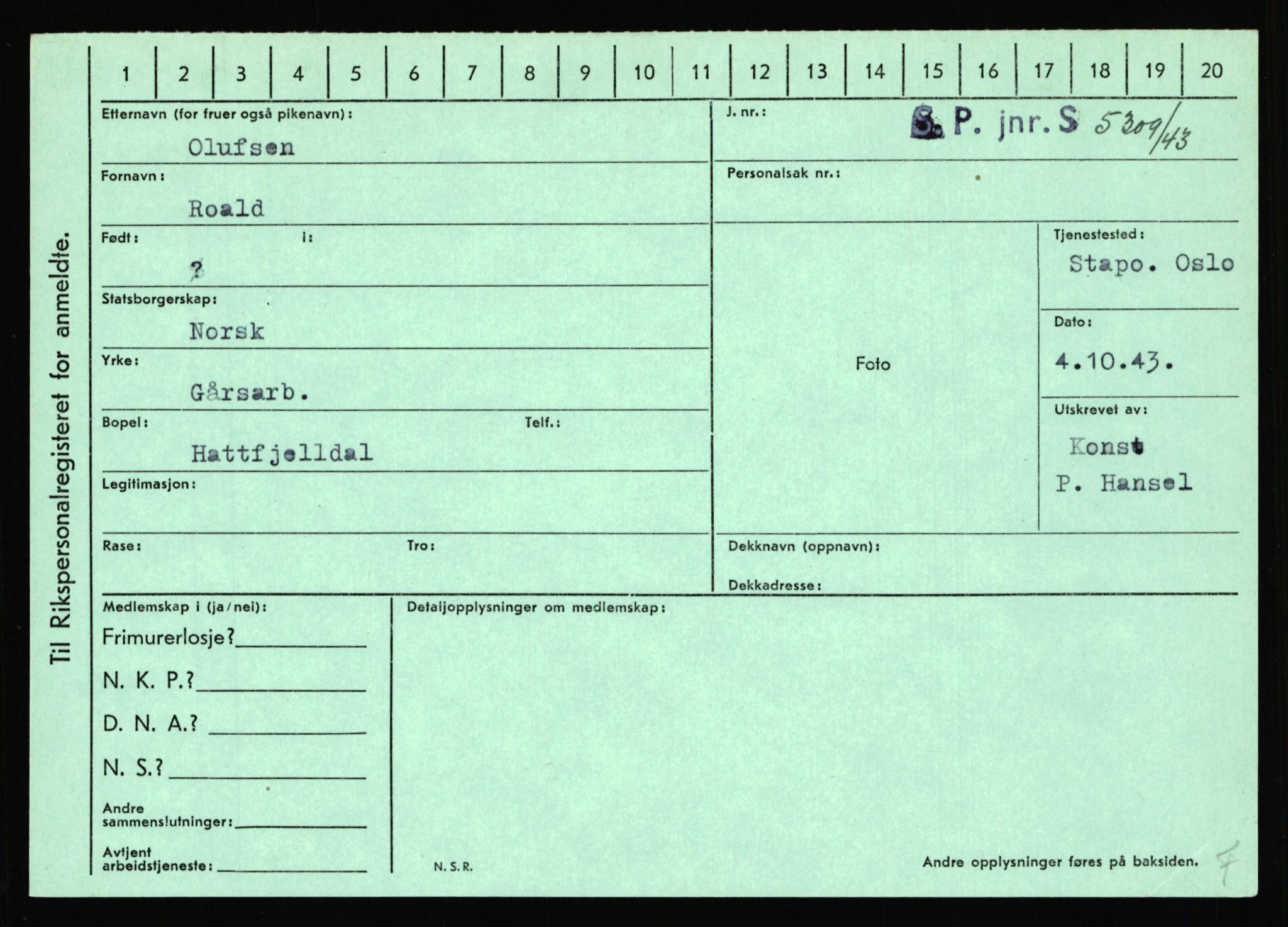 Statspolitiet - Hovedkontoret / Osloavdelingen, AV/RA-S-1329/C/Ca/L0012: Oanæs - Quistgaard	, 1943-1945, s. 2015