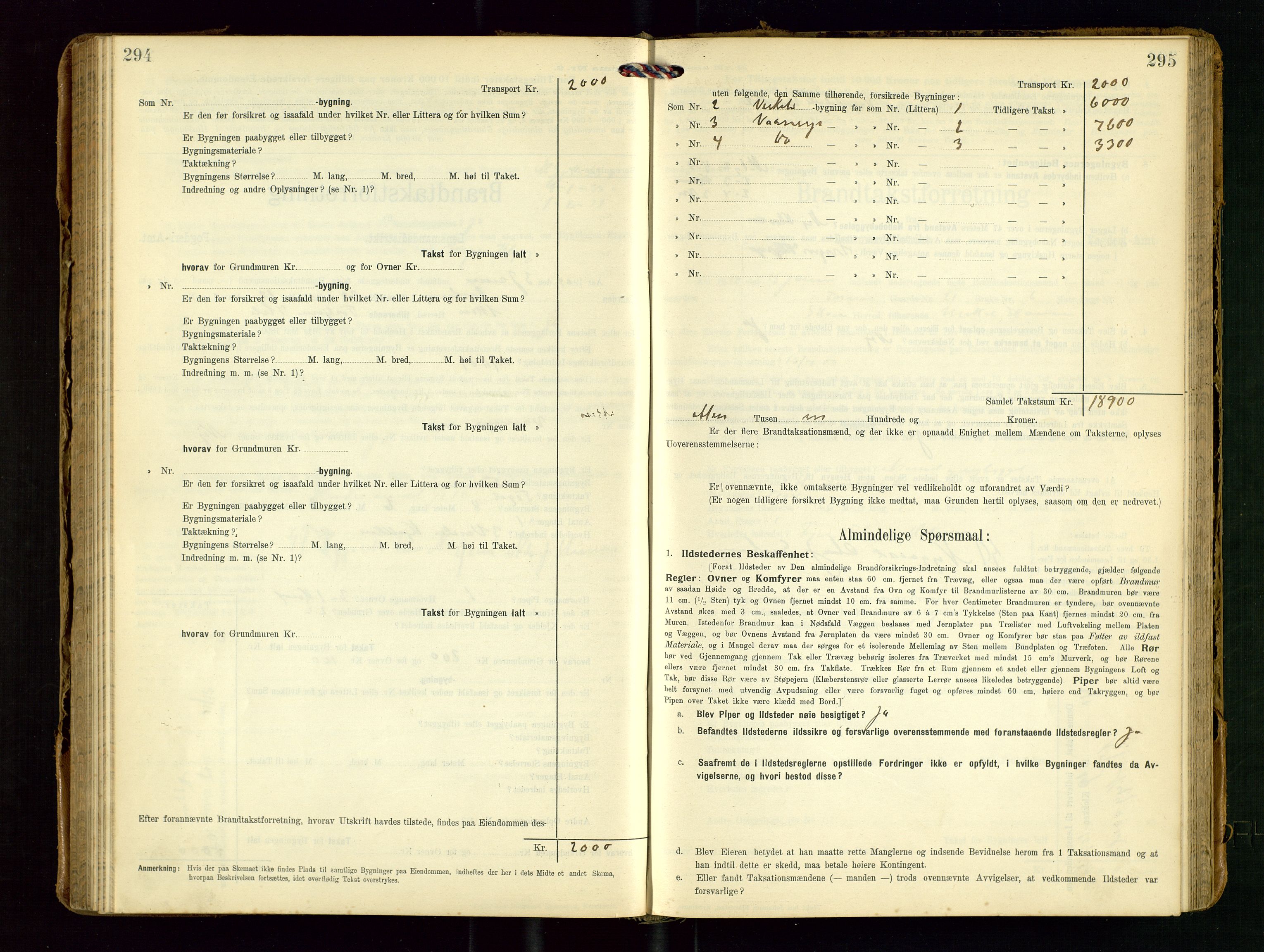 Torvestad lensmannskontor, SAST/A-100307/1/Gob/L0004: "Brandtaxationsprotokol for Torvestad Lensmannsdistrikt", 1909-1923, s. 294-295