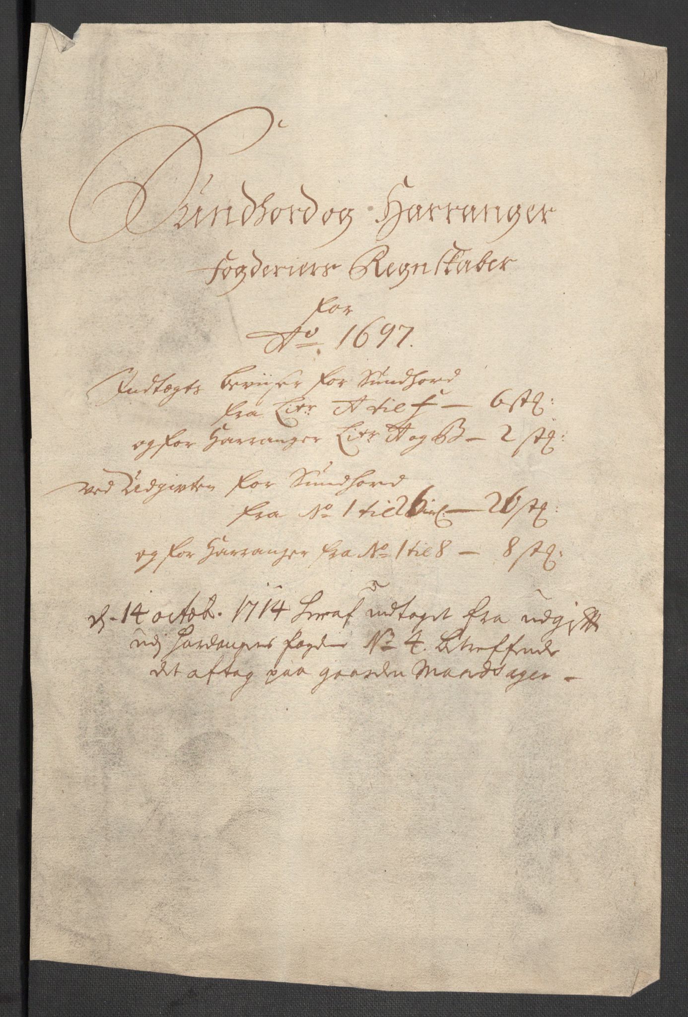 Rentekammeret inntil 1814, Reviderte regnskaper, Fogderegnskap, AV/RA-EA-4092/R48/L2977: Fogderegnskap Sunnhordland og Hardanger, 1697-1698, s. 4