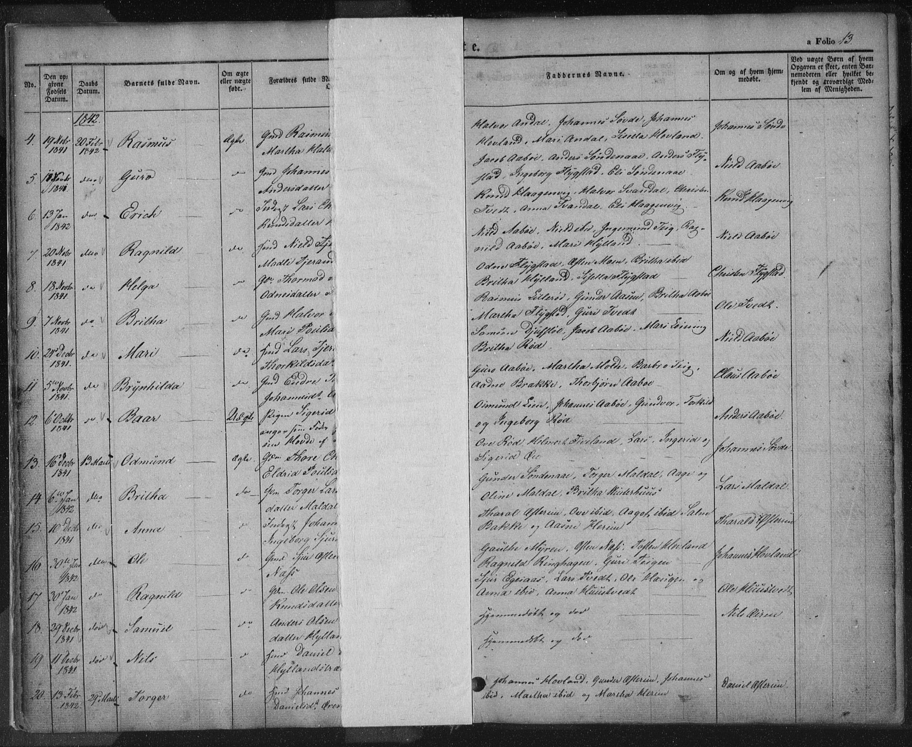 Sand sokneprestkontor, AV/SAST-A-101848/01/III/L0002: Ministerialbok nr. A 2, 1838-1859, s. 13