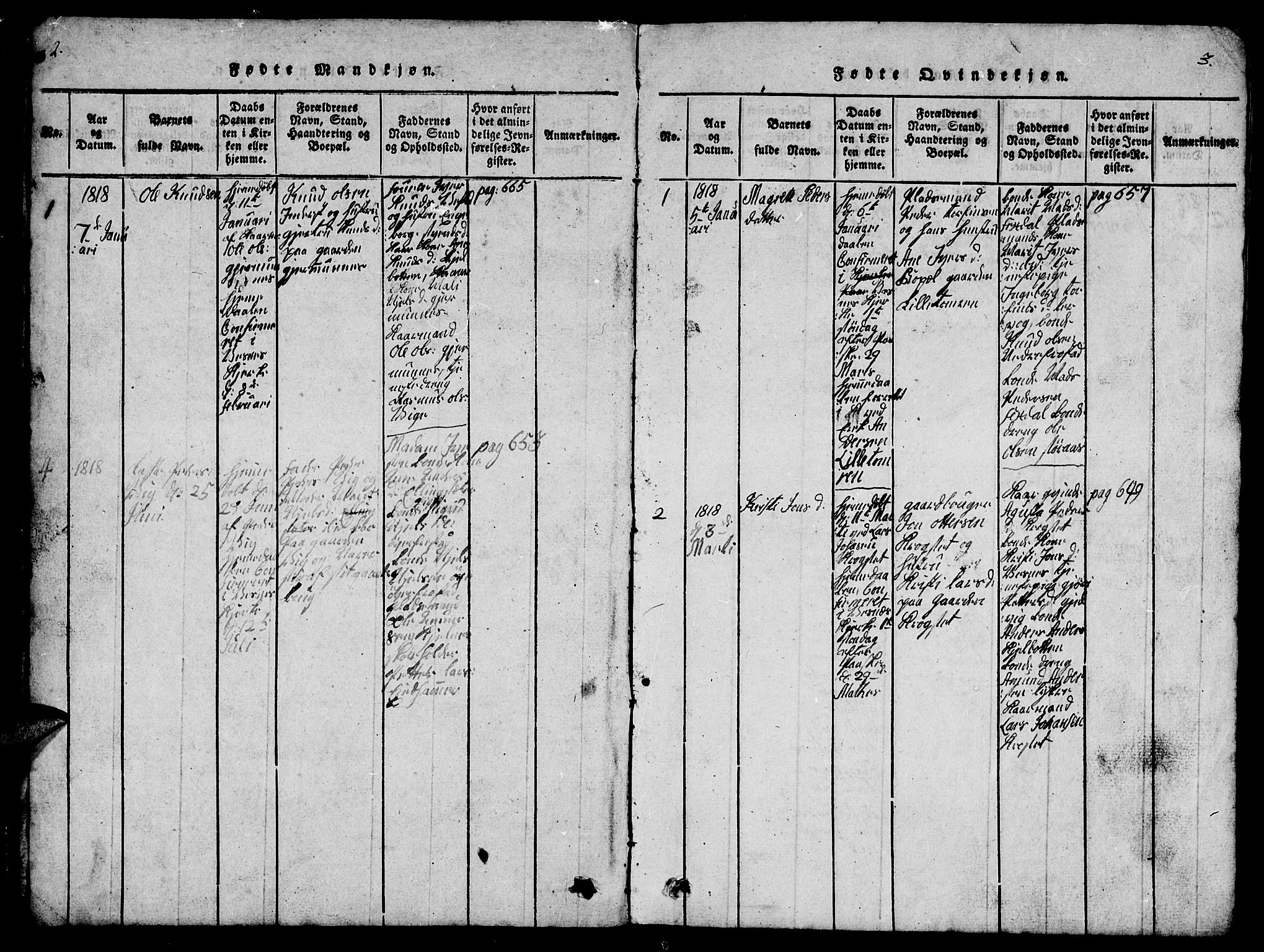 Ministerialprotokoller, klokkerbøker og fødselsregistre - Møre og Romsdal, AV/SAT-A-1454/539/L0535: Klokkerbok nr. 539C01, 1818-1842, s. 2-3