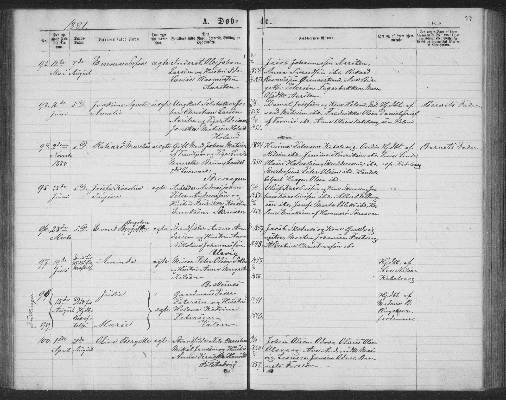 Ministerialprotokoller, klokkerbøker og fødselsregistre - Nordland, AV/SAT-A-1459/874/L1075: Klokkerbok nr. 874C04, 1876-1883, s. 77