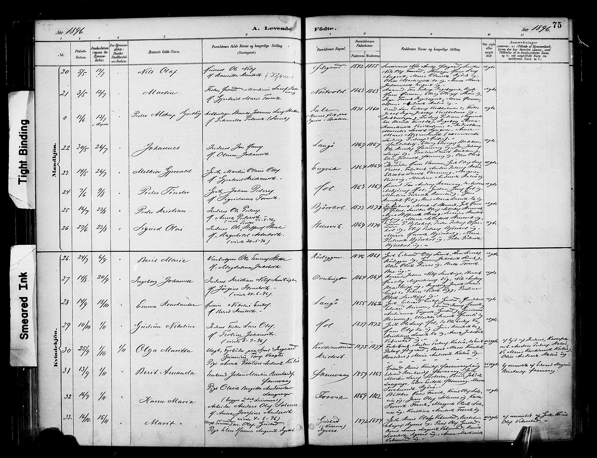 Ministerialprotokoller, klokkerbøker og fødselsregistre - Møre og Romsdal, AV/SAT-A-1454/569/L0819: Ministerialbok nr. 569A05, 1885-1899, s. 75