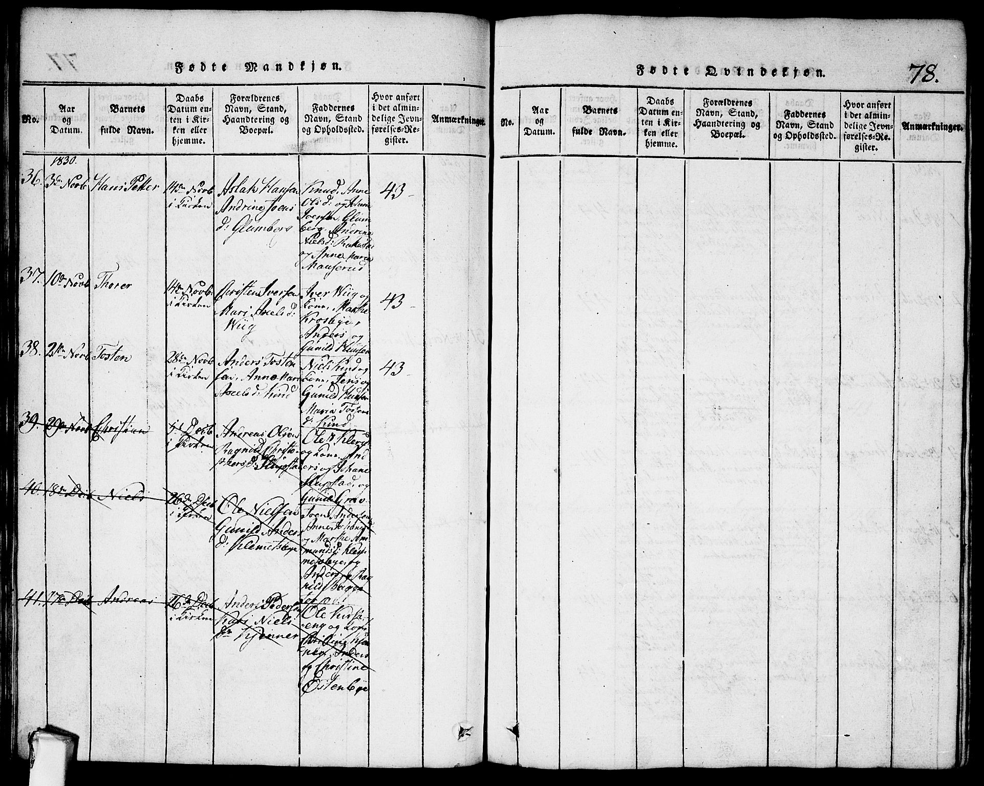 Rødenes prestekontor Kirkebøker, AV/SAO-A-2005/G/Ga/L0001: Klokkerbok nr.  I 1, 1814-1841, s. 78