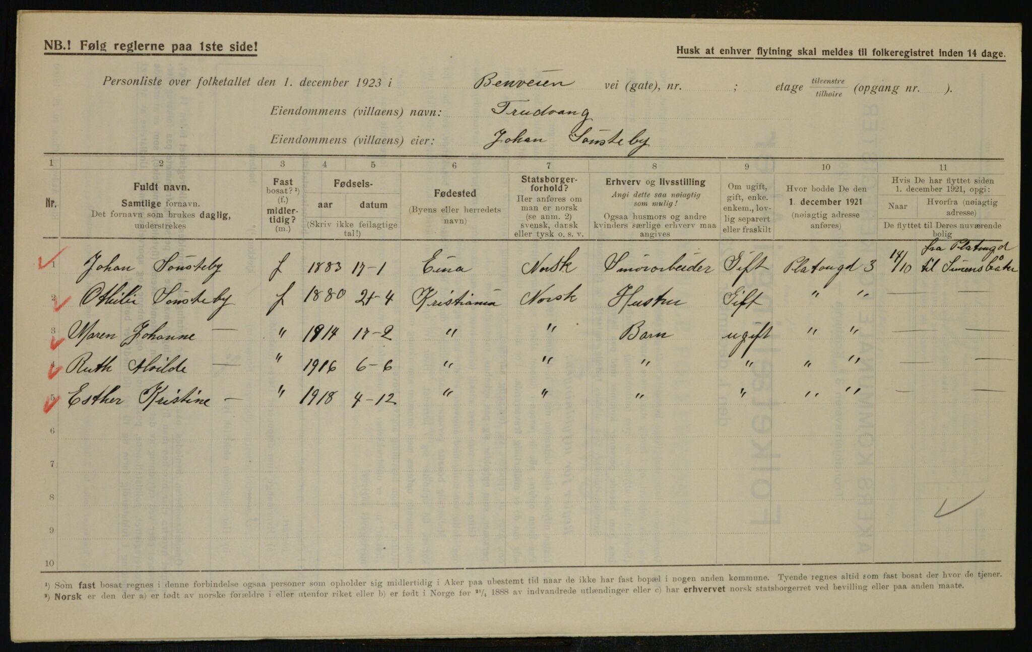 , Kommunal folketelling 1.12.1923 for Aker, 1923, s. 36837