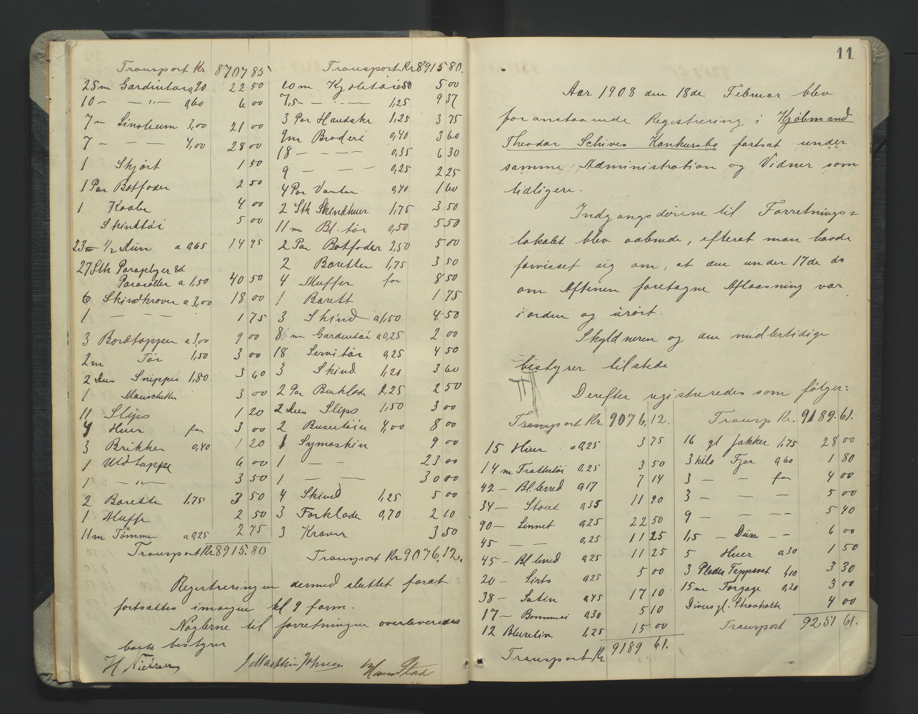 Grimstad byfogd, AV/SAK-1222-0003/H/Hc/L0009: Skifteprotokoll nr. 9, 1908-1918, s. 11