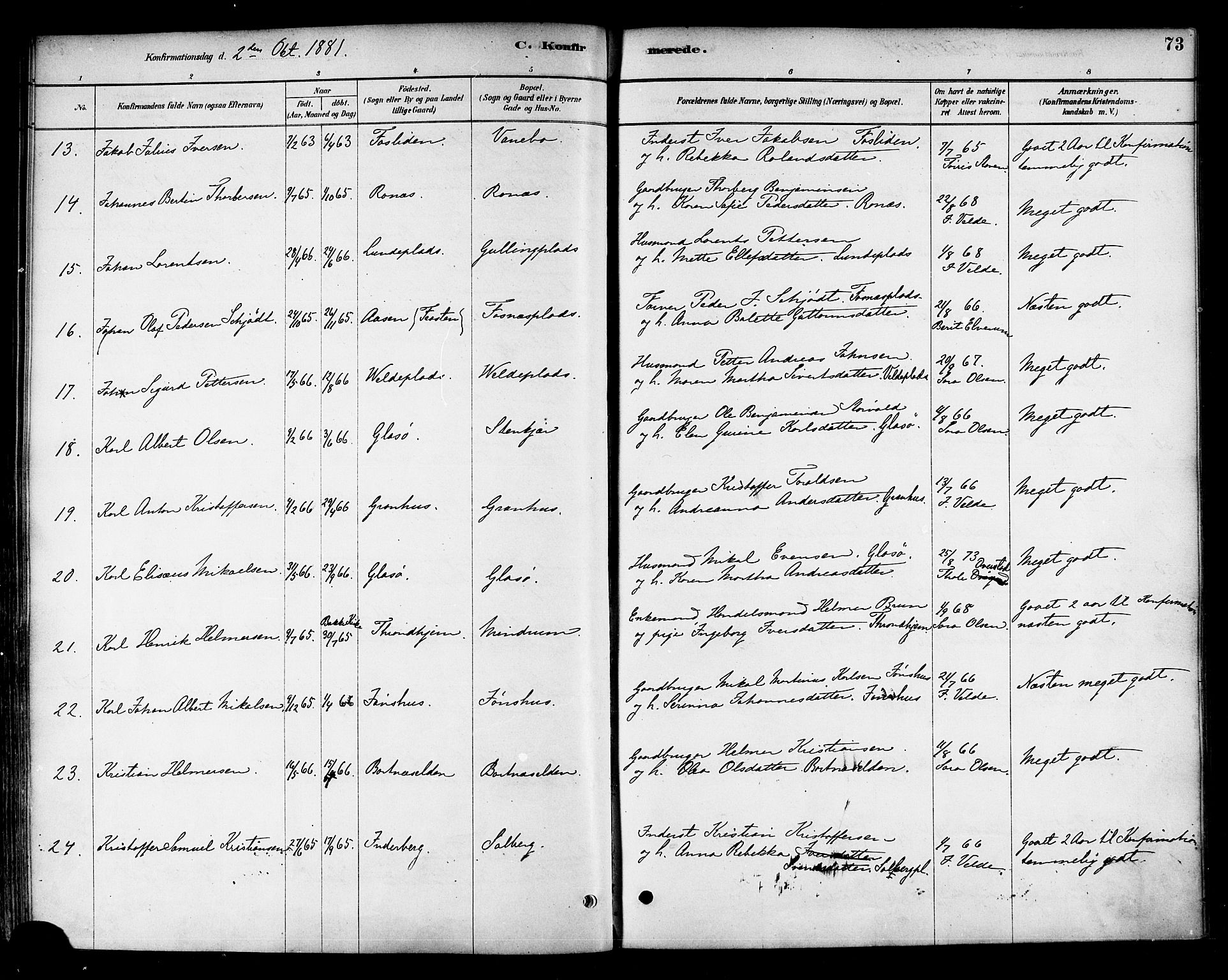 Ministerialprotokoller, klokkerbøker og fødselsregistre - Nord-Trøndelag, SAT/A-1458/741/L0395: Ministerialbok nr. 741A09, 1878-1888, s. 73