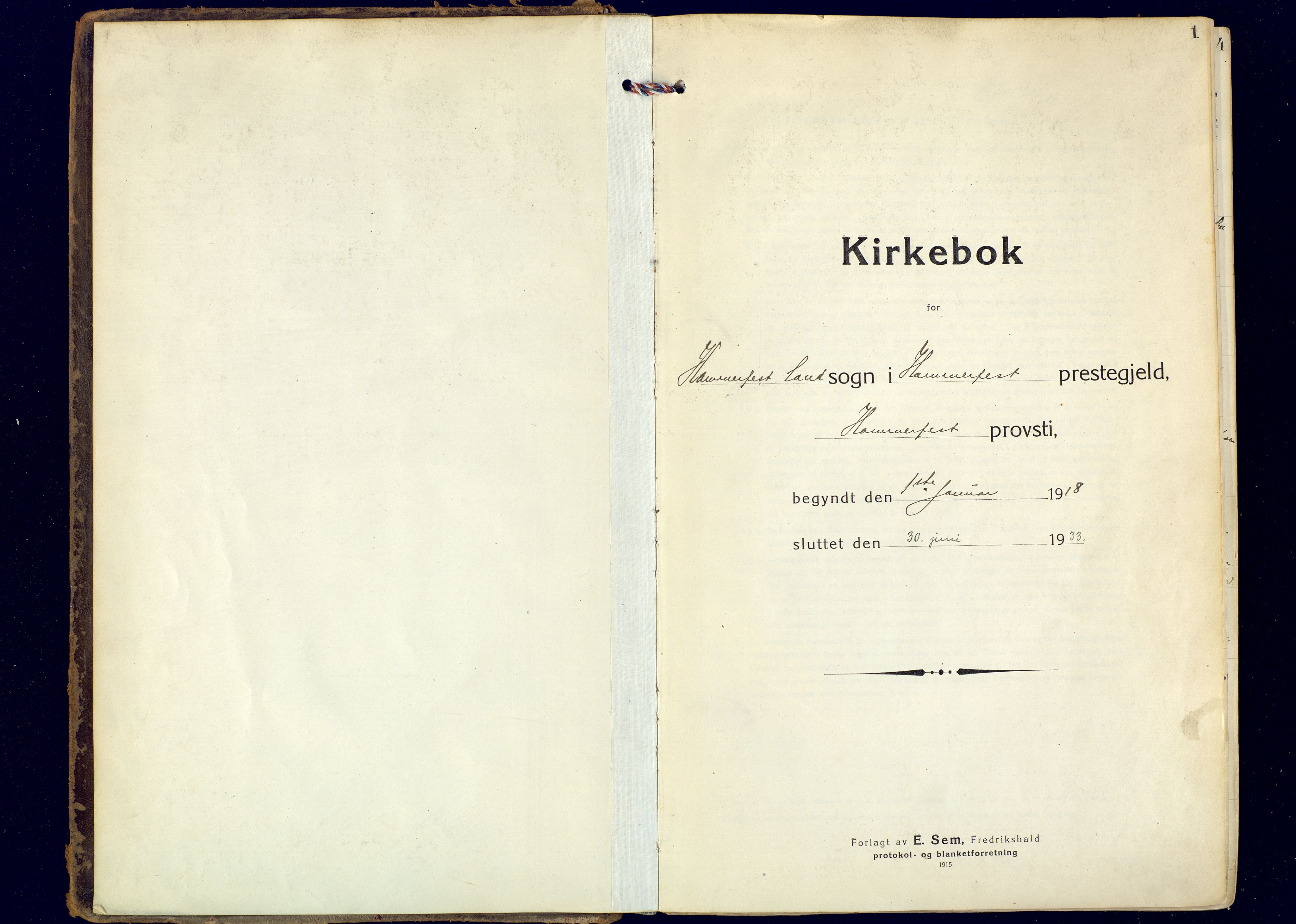 Hammerfest sokneprestkontor, SATØ/S-1347: Ministerialbok nr. 18, 1918-1933, s. 1