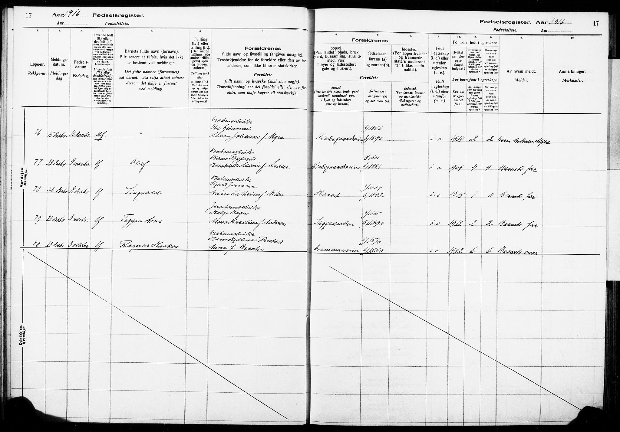 Kongsberg kirkebøker, SAKO/A-22/J/Ja/L0001: Fødselsregister nr. 1, 1916-1927, s. 17