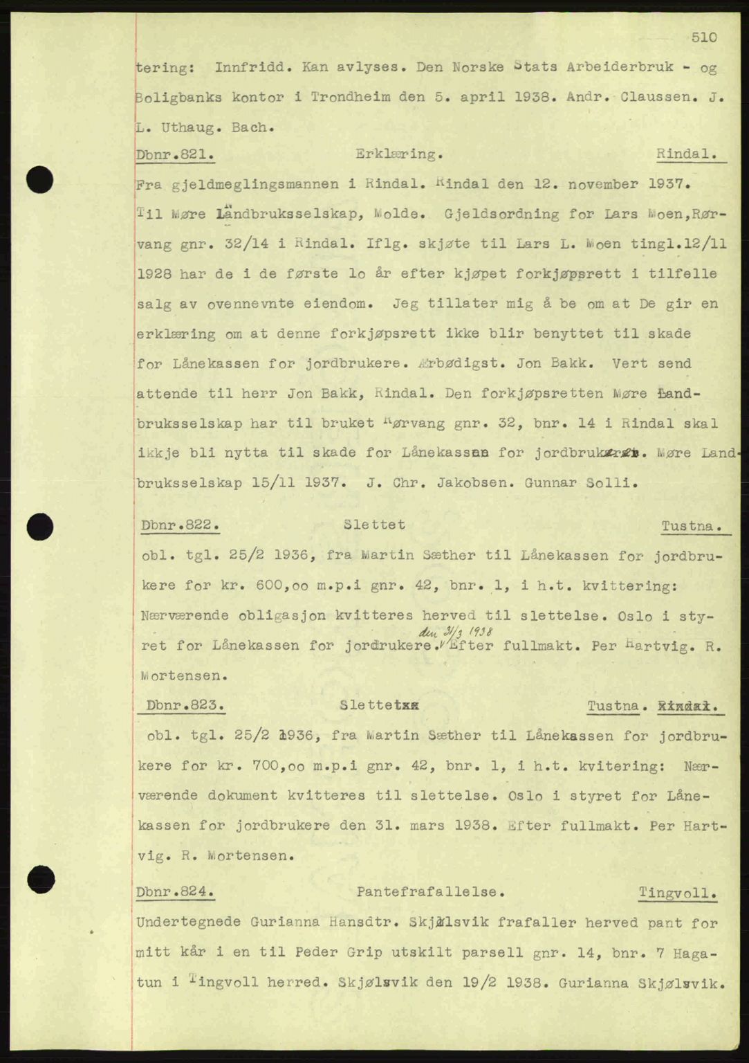 Nordmøre sorenskriveri, SAT/A-4132/1/2/2Ca: Pantebok nr. C80, 1936-1939, Dagboknr: 821/1938
