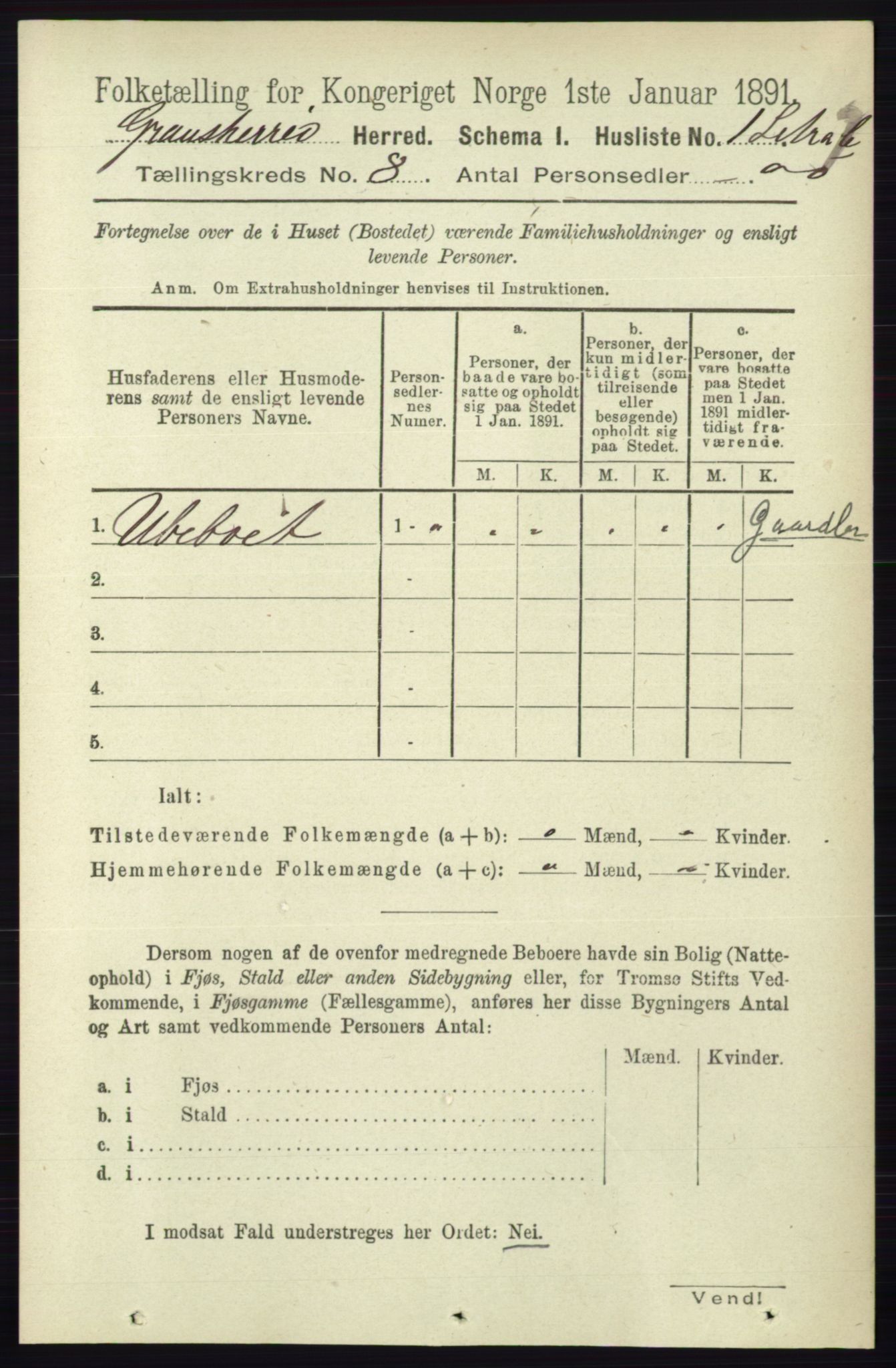 RA, Folketelling 1891 for 0824 Gransherad herred, 1891, s. 1377