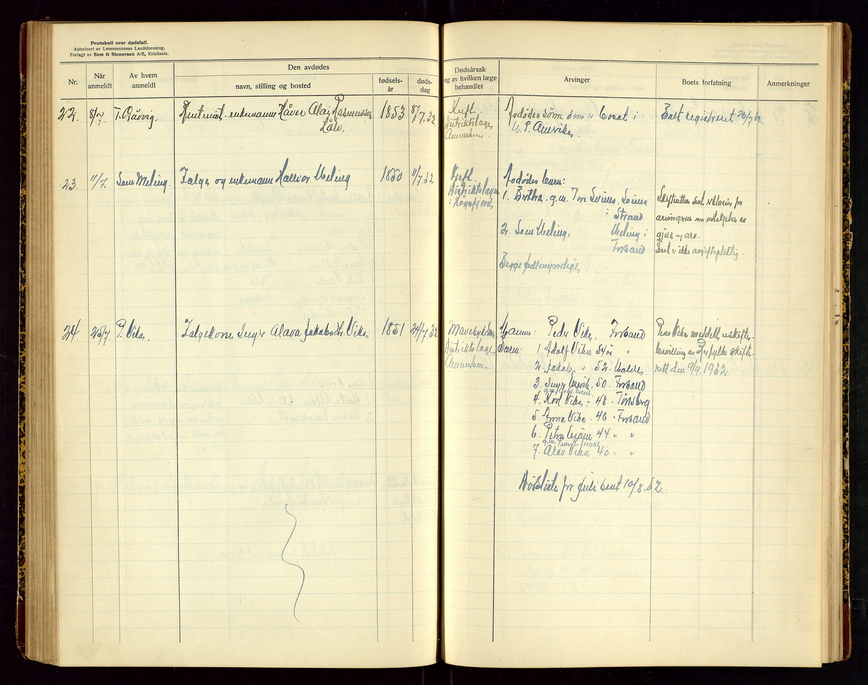 Høle og Forsand lensmannskontor, AV/SAST-A-100127/Gga/L0004: "Protokoll over anmeldte dødsfall i Høle og Forsand lensmannsdistrikt", 1925-1934