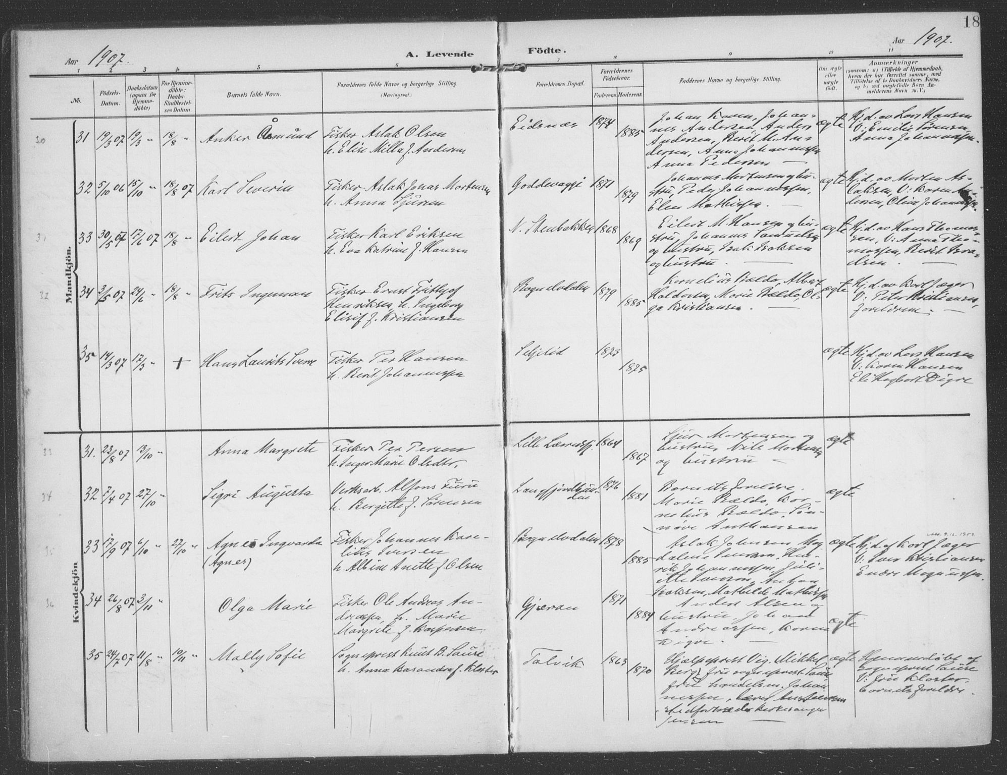 Talvik sokneprestkontor, AV/SATØ-S-1337/H/Ha/L0017kirke: Ministerialbok nr. 17, 1906-1915, s. 18