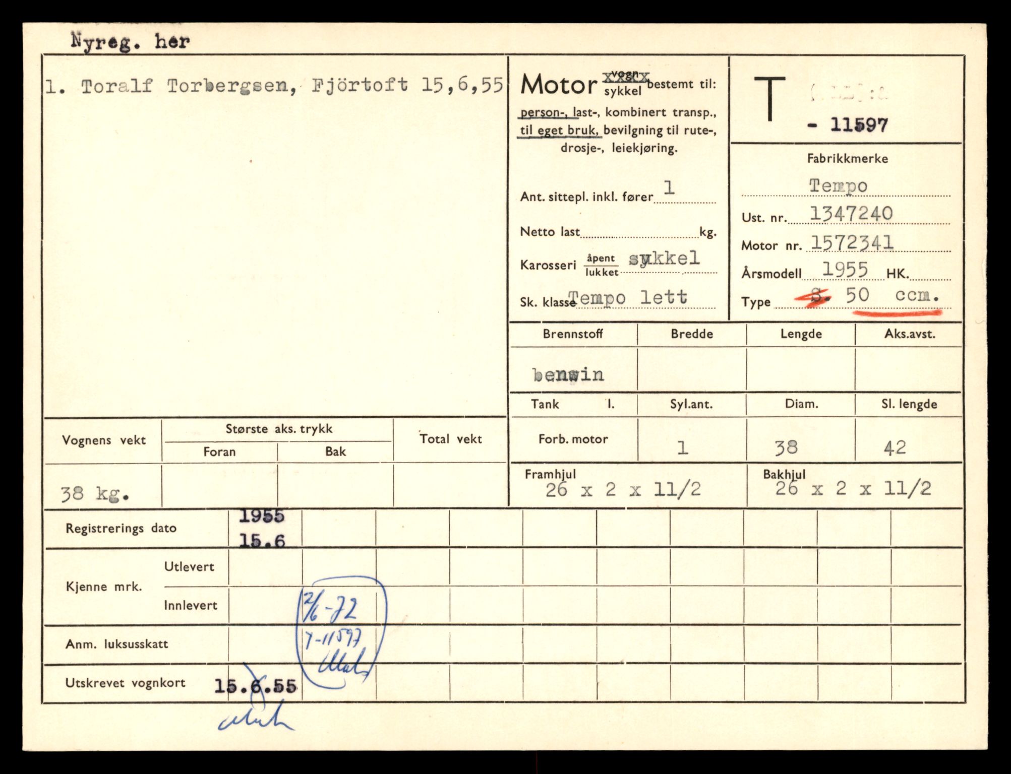 Møre og Romsdal vegkontor - Ålesund trafikkstasjon, SAT/A-4099/F/Fe/L0029: Registreringskort for kjøretøy T 11430 - T 11619, 1927-1998, s. 2663