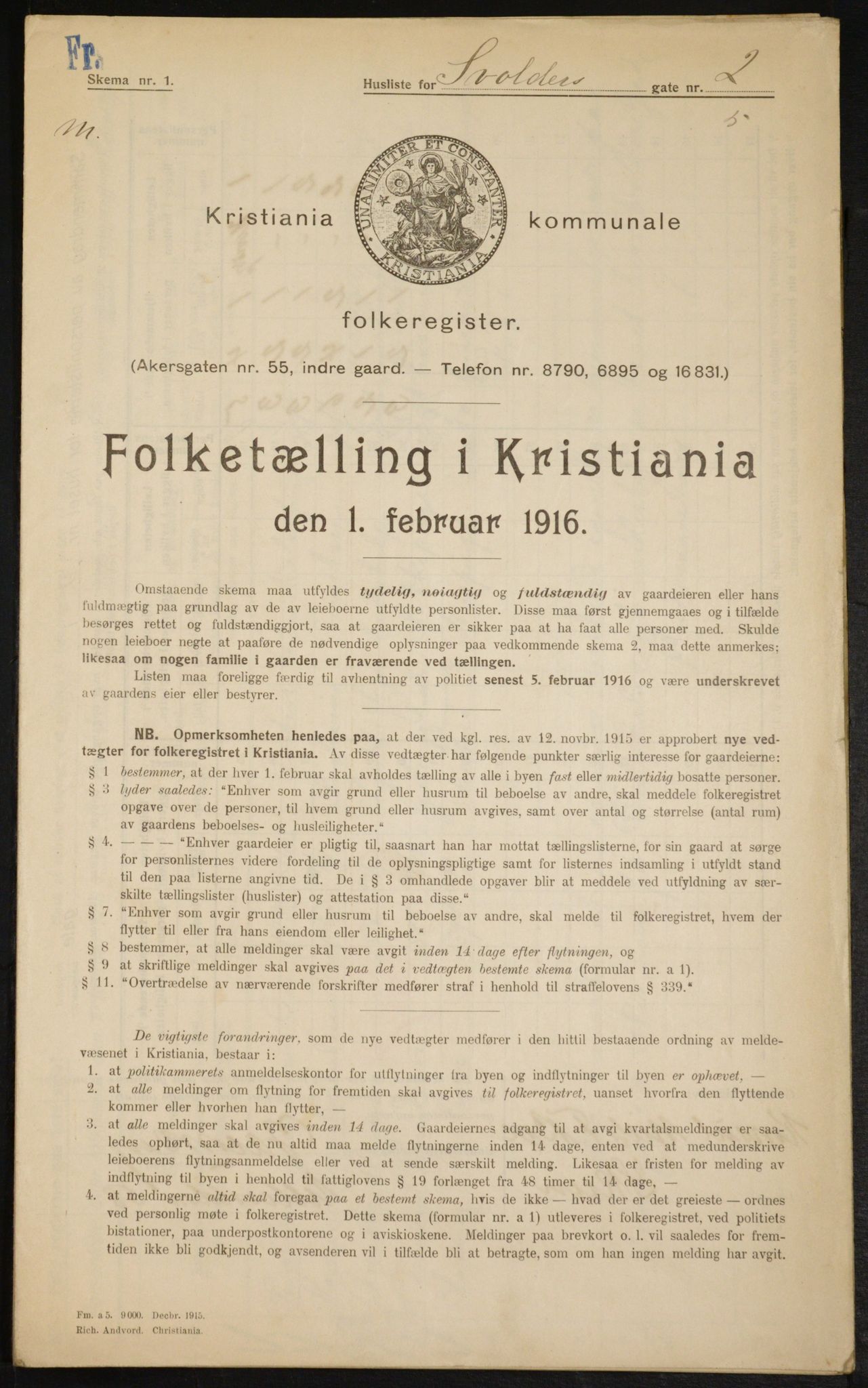 OBA, Kommunal folketelling 1.2.1916 for Kristiania, 1916, s. 109198