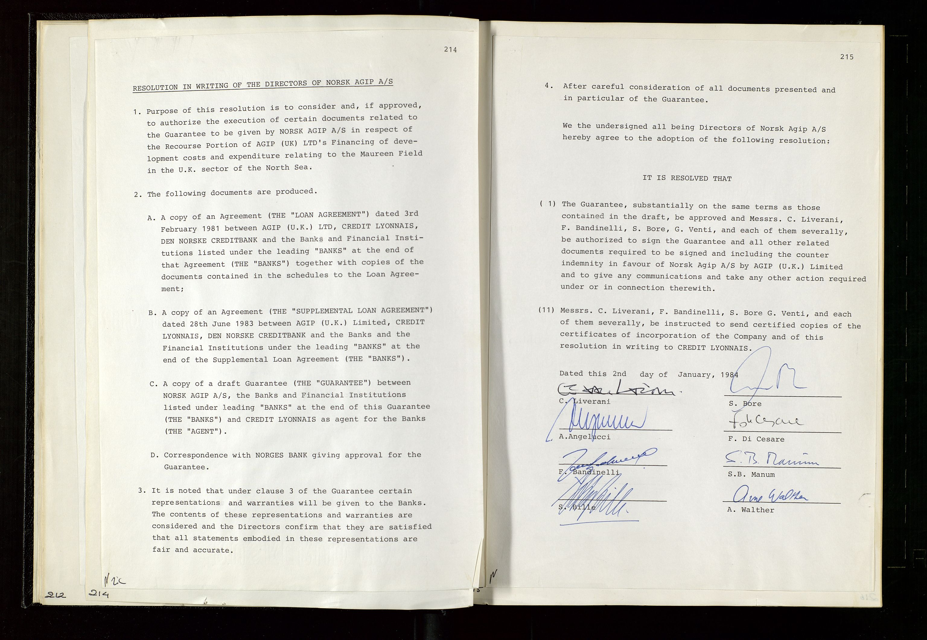 Pa 1583 - Norsk Agip AS, SAST/A-102138/A/Aa/L0003: Board of Directors meeting minutes, 1979-1983, s. 214-215
