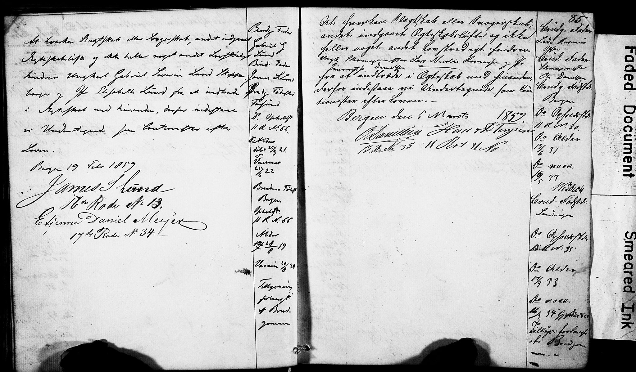 Domkirken sokneprestembete, AV/SAB-A-74801: Forlovererklæringer nr. II.5.5, 1857-1863, s. 85