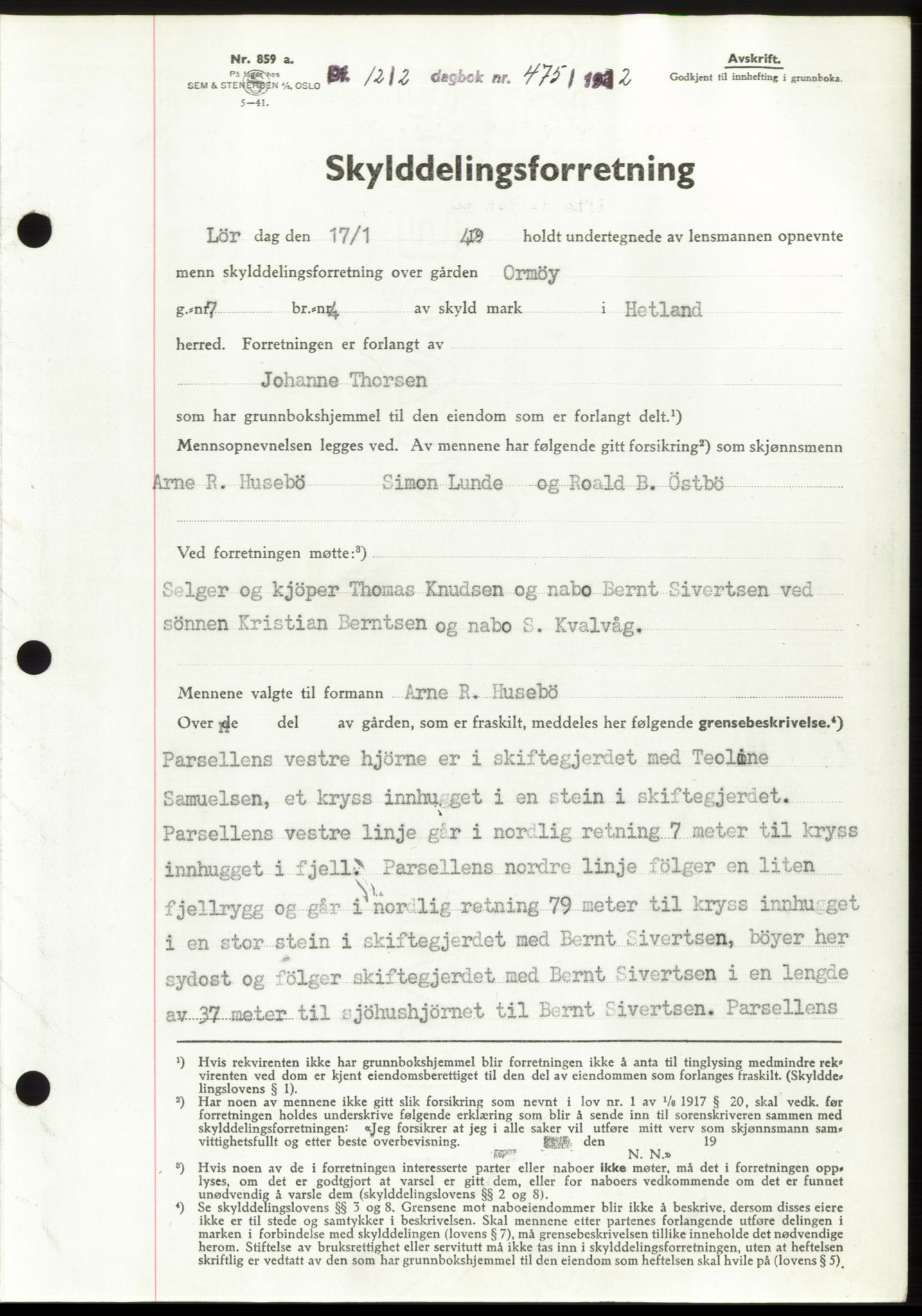 Jæren sorenskriveri, SAST/A-100310/03/G/Gba/L0082: Pantebok, 1942-1942, Dagboknr: 475/1942