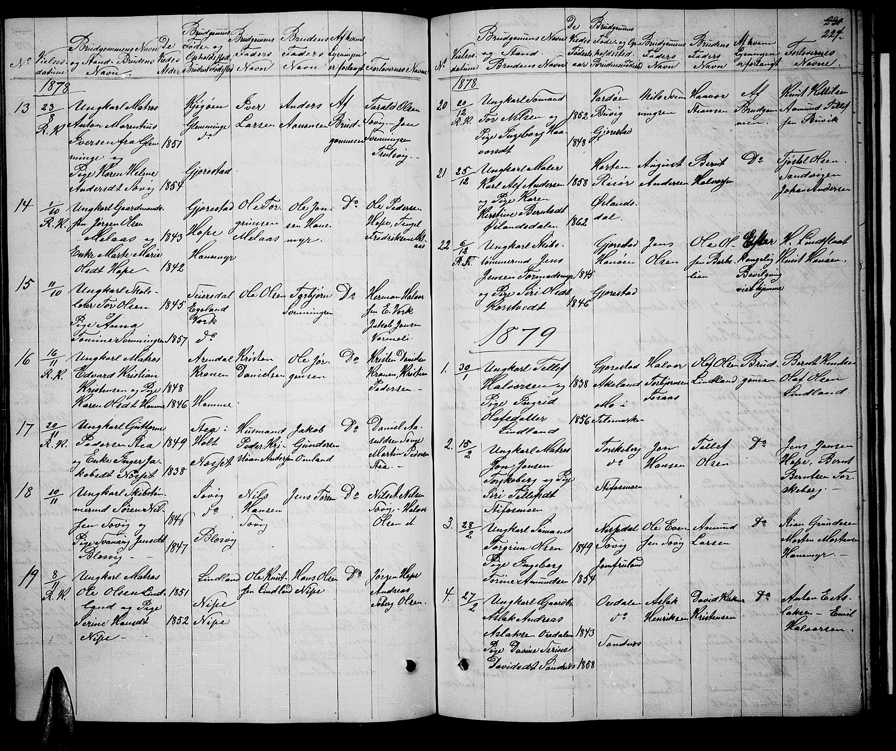 Søndeled sokneprestkontor, AV/SAK-1111-0038/F/Fb/L0004: Klokkerbok nr. B 4, 1857-1884, s. 224