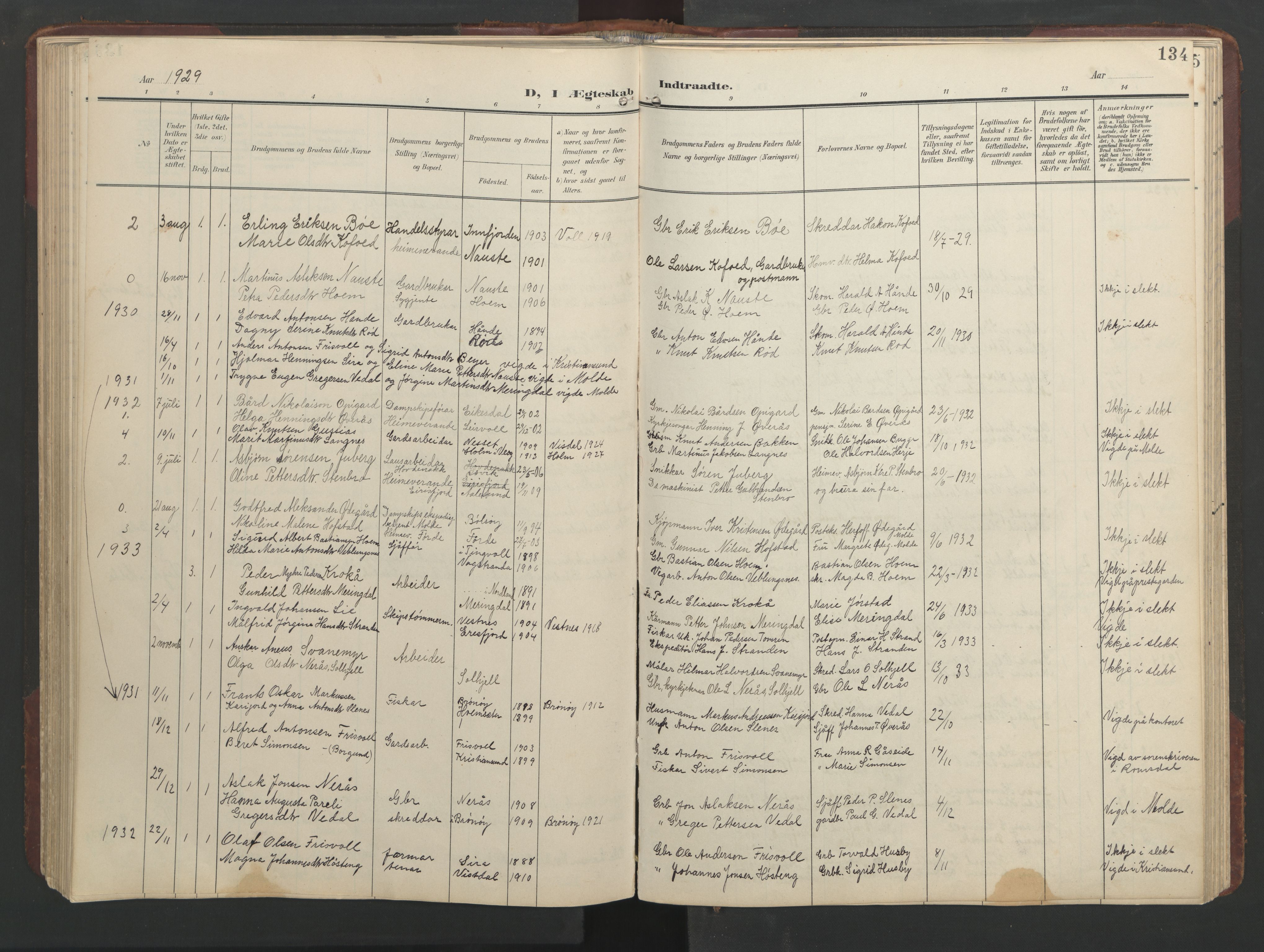 Ministerialprotokoller, klokkerbøker og fødselsregistre - Møre og Romsdal, SAT/A-1454/552/L0639: Klokkerbok nr. 552C02, 1903-1960, s. 134