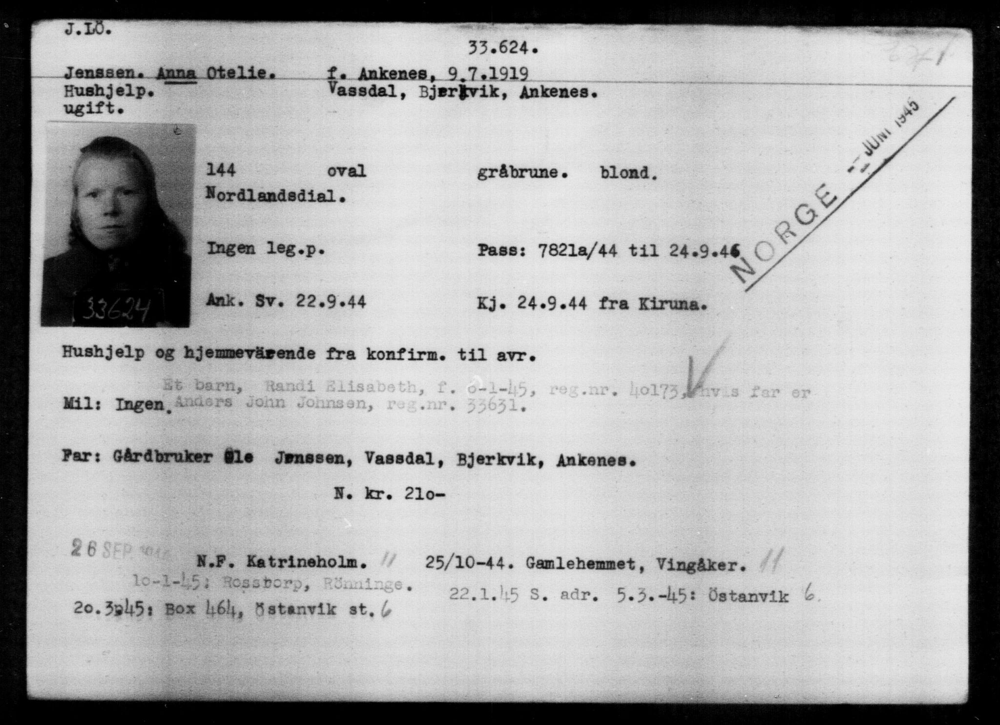 Utenriksstasjonene, Legasjonen i Stockholm, Flyktningkontoret, AV/RA-S-6753/V/Va/L0013: Kjesäterkartoteket, flyktninger med registreringsnr. 31500-34731, 1940-1945, s. 2242