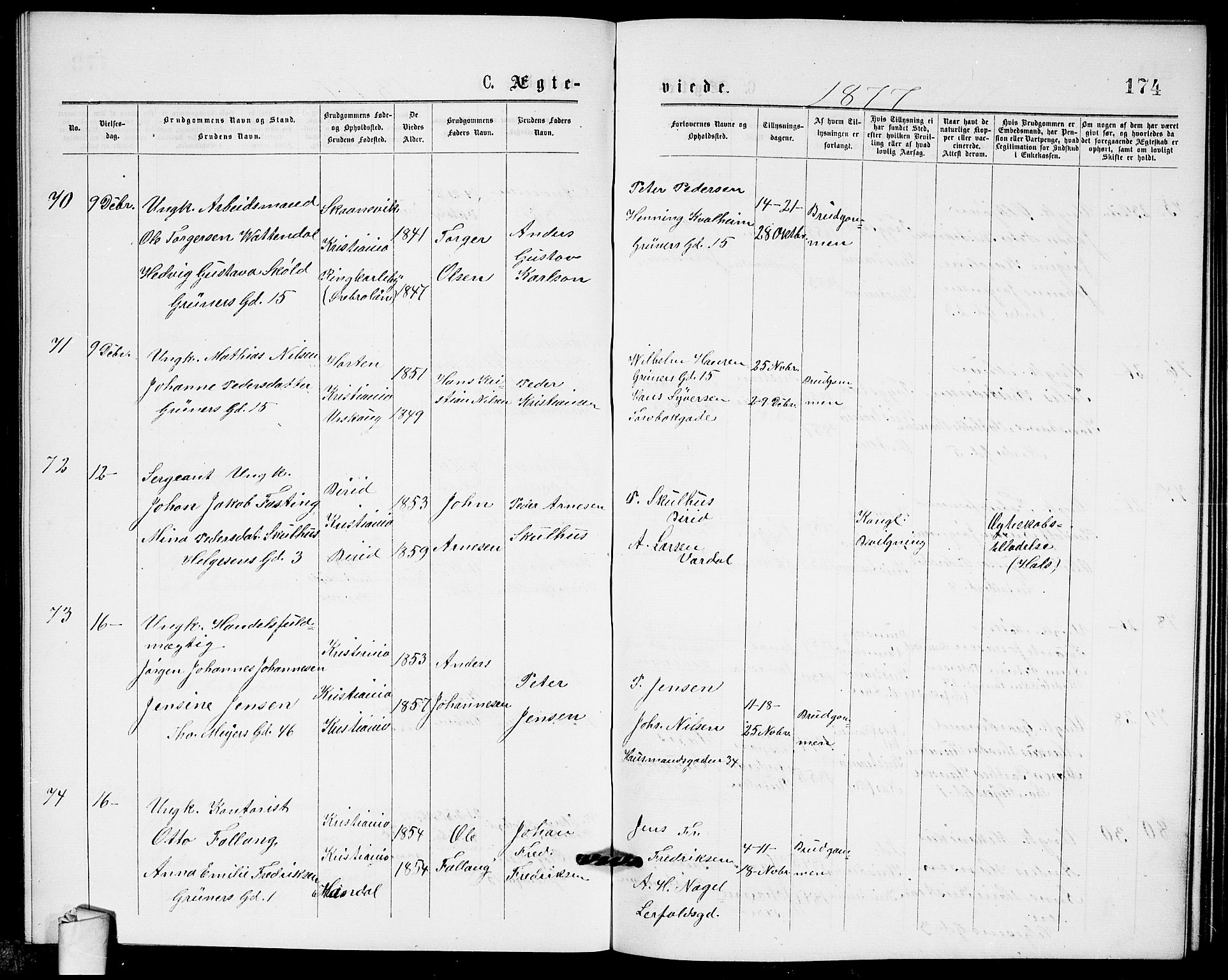 Paulus prestekontor Kirkebøker, AV/SAO-A-10871/G/Ga/L0001: Klokkerbok nr. 1, 1875-1878, s. 174