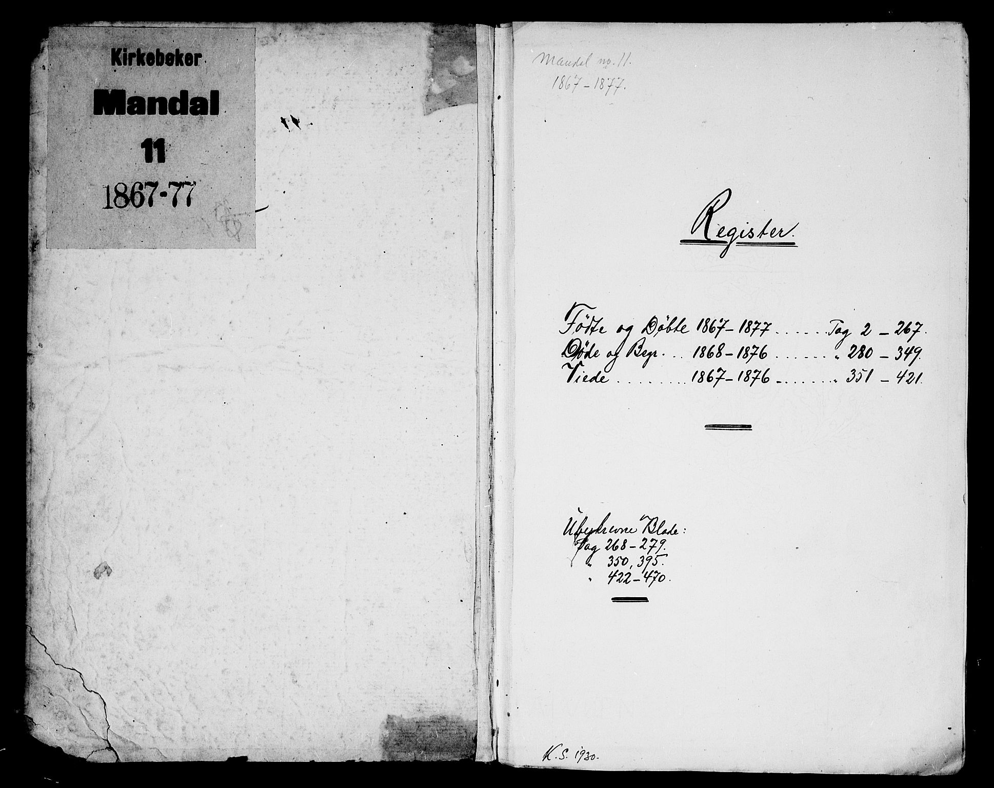 Mandal sokneprestkontor, SAK/1111-0030/F/Fb/Fba/L0009: Klokkerbok nr. B 3, 1867-1877