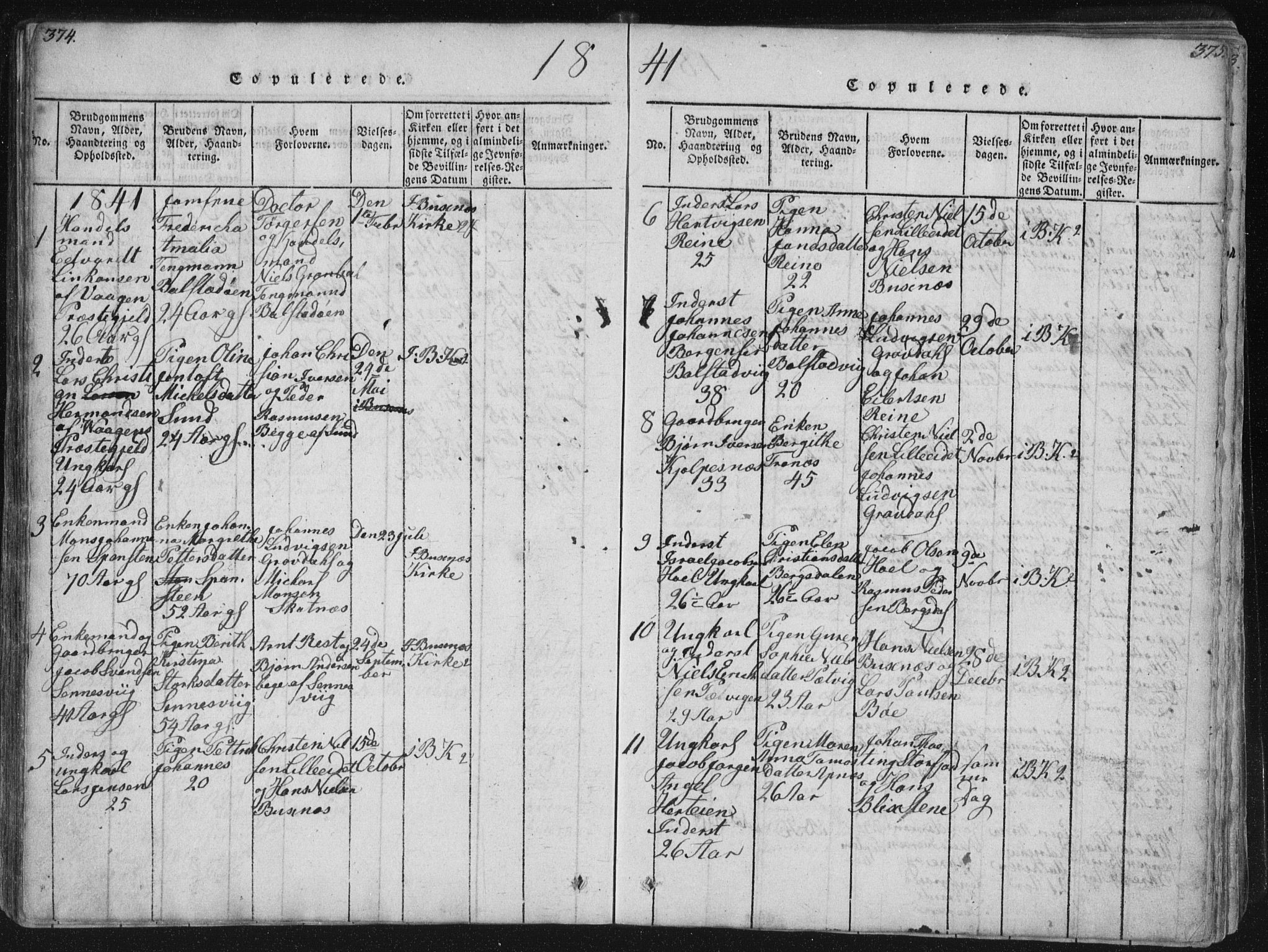 Ministerialprotokoller, klokkerbøker og fødselsregistre - Nordland, AV/SAT-A-1459/881/L1164: Klokkerbok nr. 881C01, 1818-1853, s. 374-375