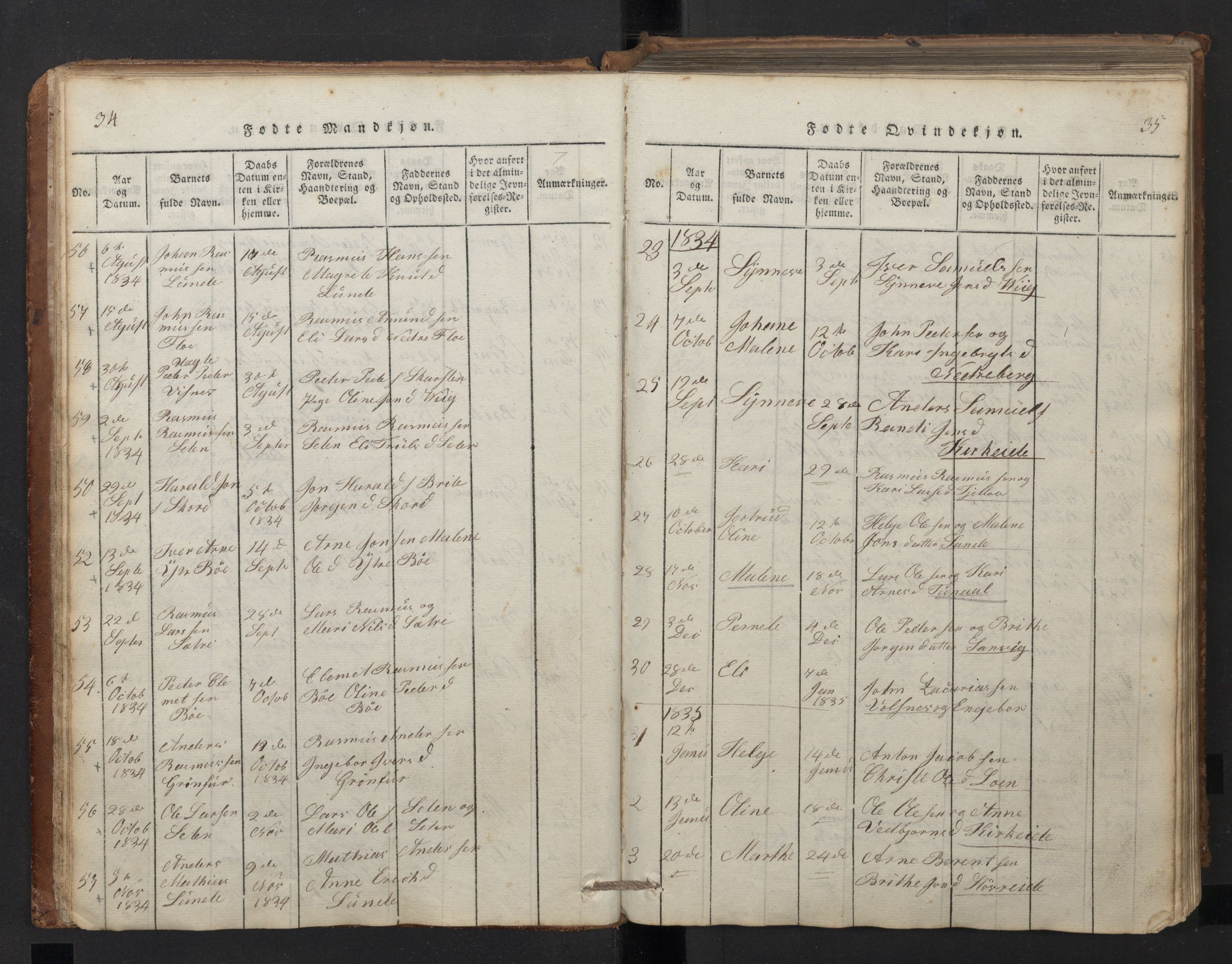 Stryn Sokneprestembete, AV/SAB-A-82501: Klokkerbok nr. A 1, 1816-1844, s. 34-35