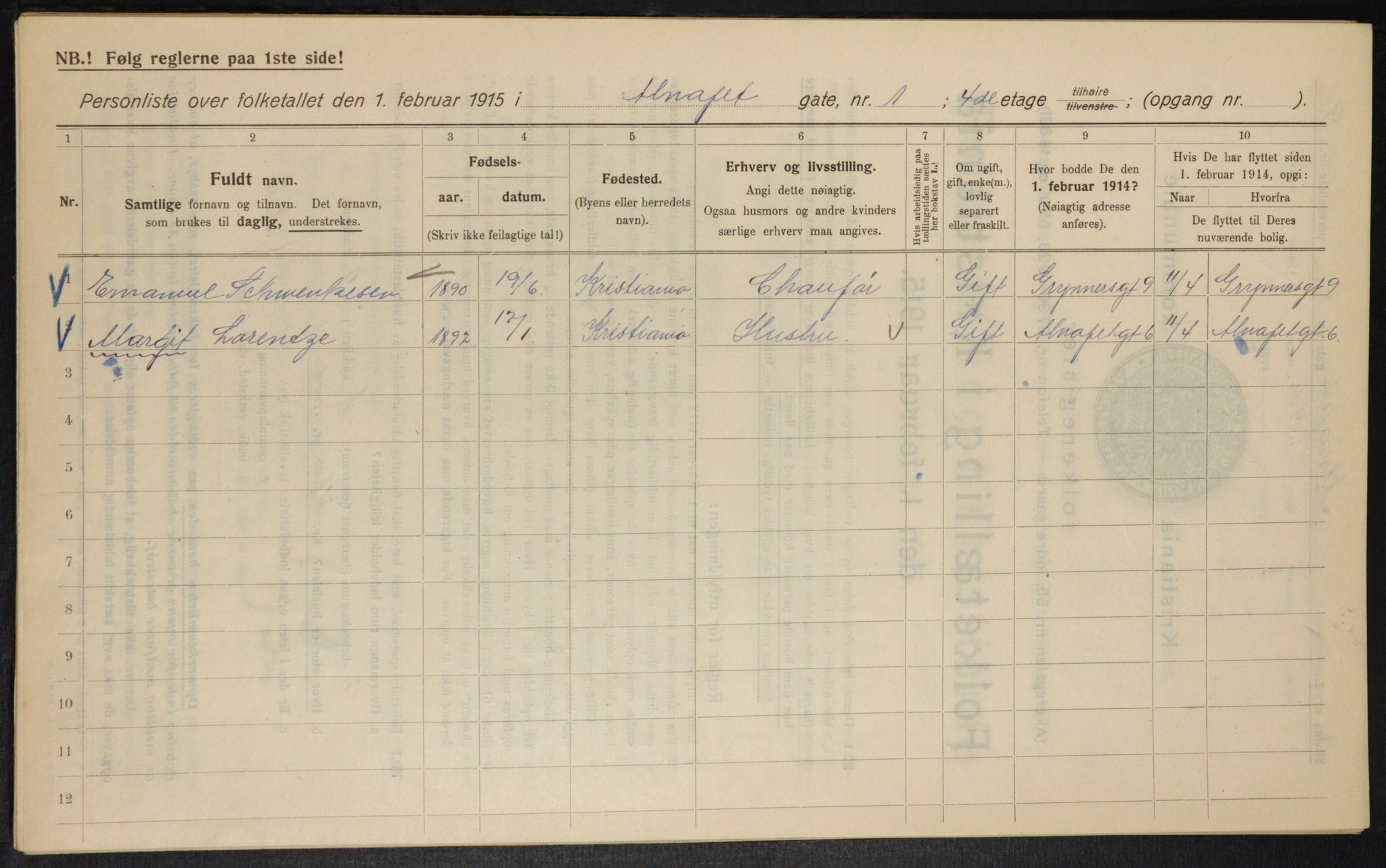 OBA, Kommunal folketelling 1.2.1915 for Kristiania, 1915, s. 975