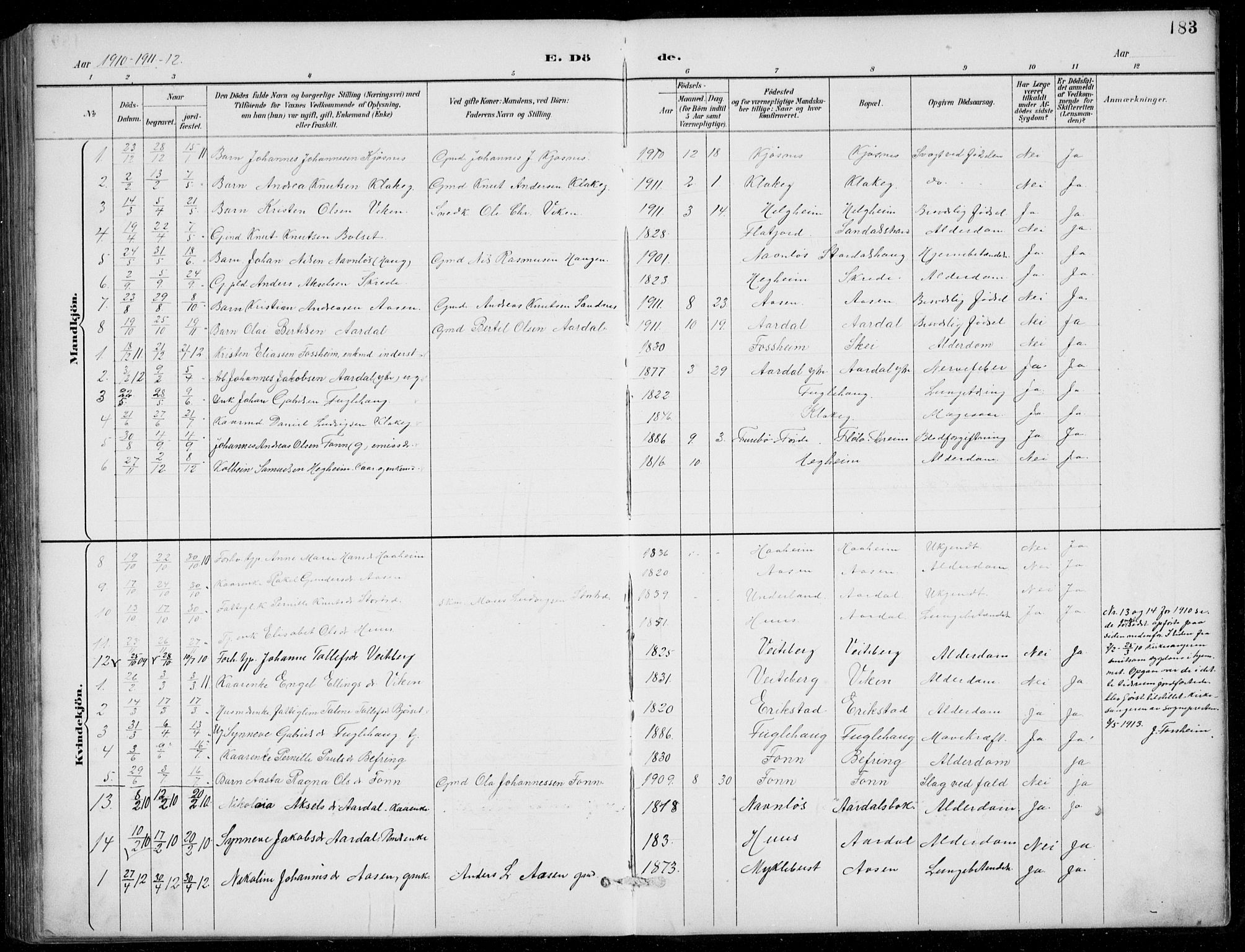 Jølster sokneprestembete, AV/SAB-A-80701/H/Hab/Habb/L0002: Klokkerbok nr. B 2, 1887-1920, s. 183