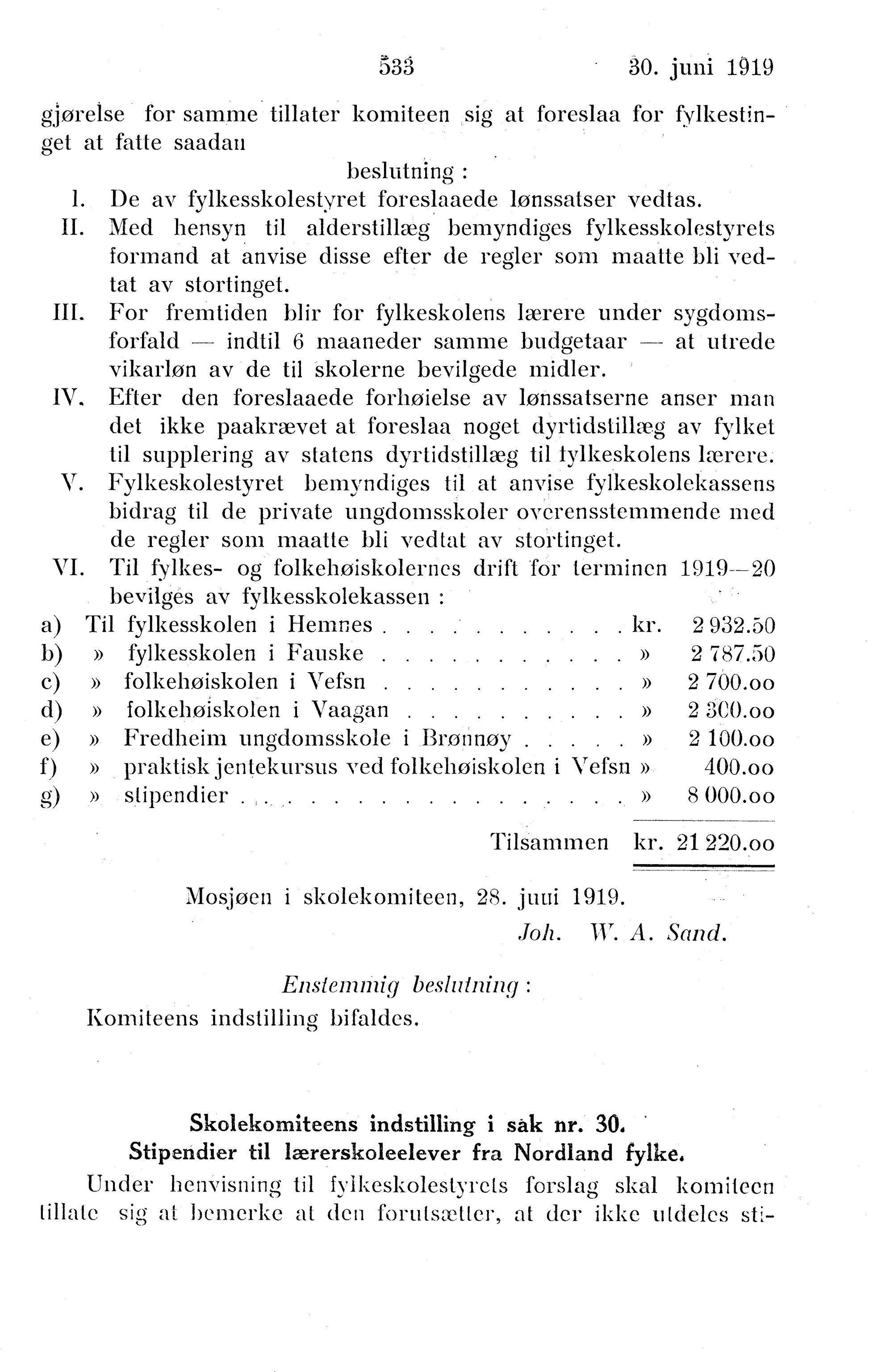 Nordland Fylkeskommune. Fylkestinget, AIN/NFK-17/176/A/Ac/L0042: Fylkestingsforhandlinger 1919, 1919