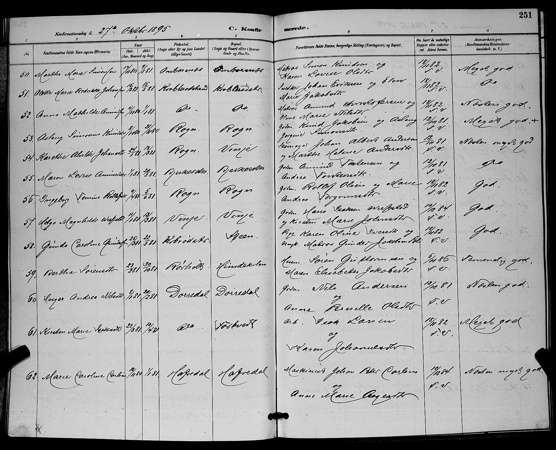 Bamble kirkebøker, AV/SAKO-A-253/G/Ga/L0009: Klokkerbok nr. I 9, 1888-1900, s. 251