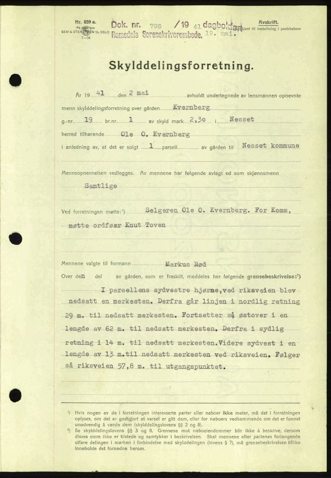 Romsdal sorenskriveri, SAT/A-4149/1/2/2C: Pantebok nr. A9, 1940-1941, Dagboknr: 795/1941