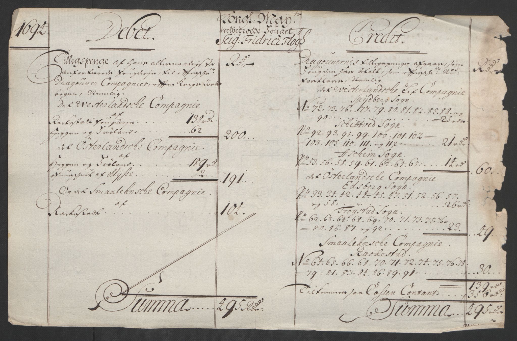 Rentekammeret inntil 1814, Reviderte regnskaper, Fogderegnskap, AV/RA-EA-4092/R07/L0284: Fogderegnskap Rakkestad, Heggen og Frøland, 1694, s. 302