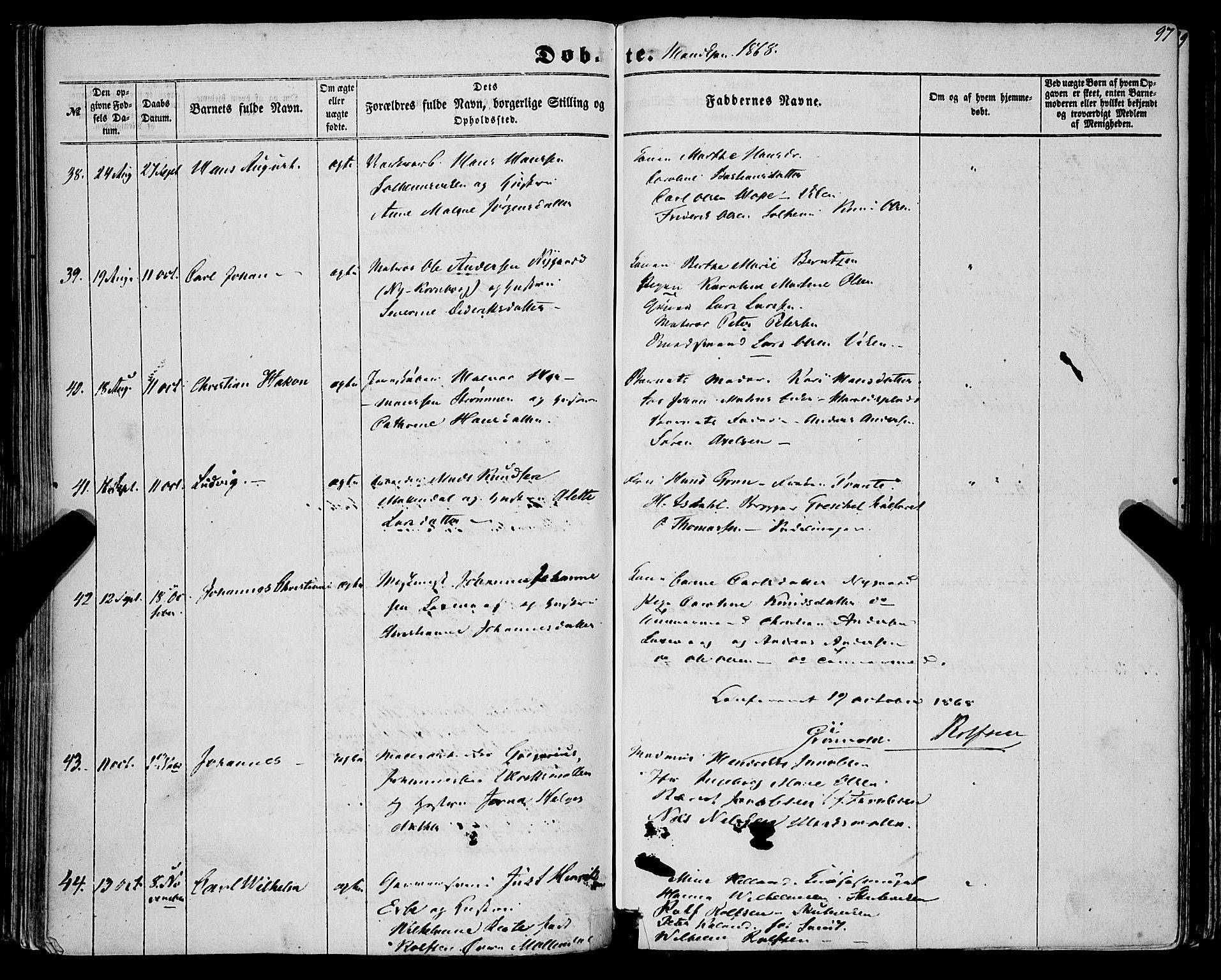 St. Jørgens hospital og Årstad sokneprestembete, AV/SAB-A-99934: Ministerialbok nr. A 5, 1857-1869, s. 97