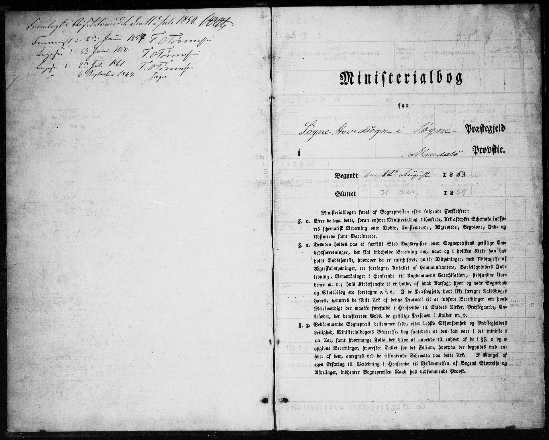 Søgne sokneprestkontor, SAK/1111-0037/F/Fa/Fab/L0010: Ministerialbok nr. A 10, 1853-1869